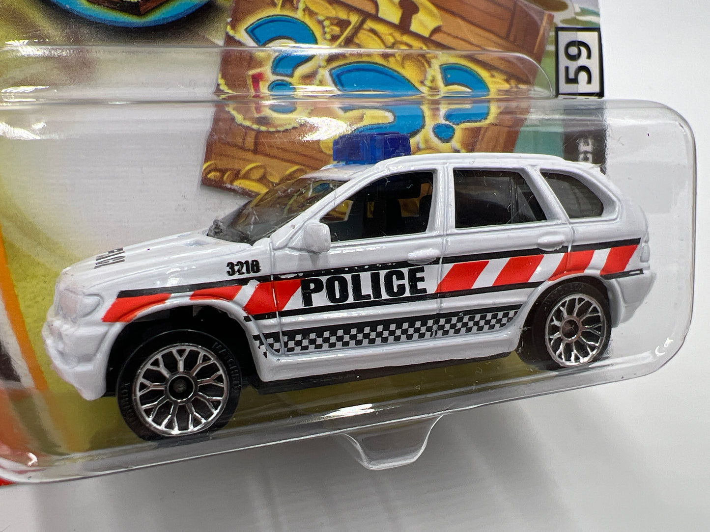 Matchbox #59 Bonus Treasure Short Card BMW X5 Police White W/Protector VHTF