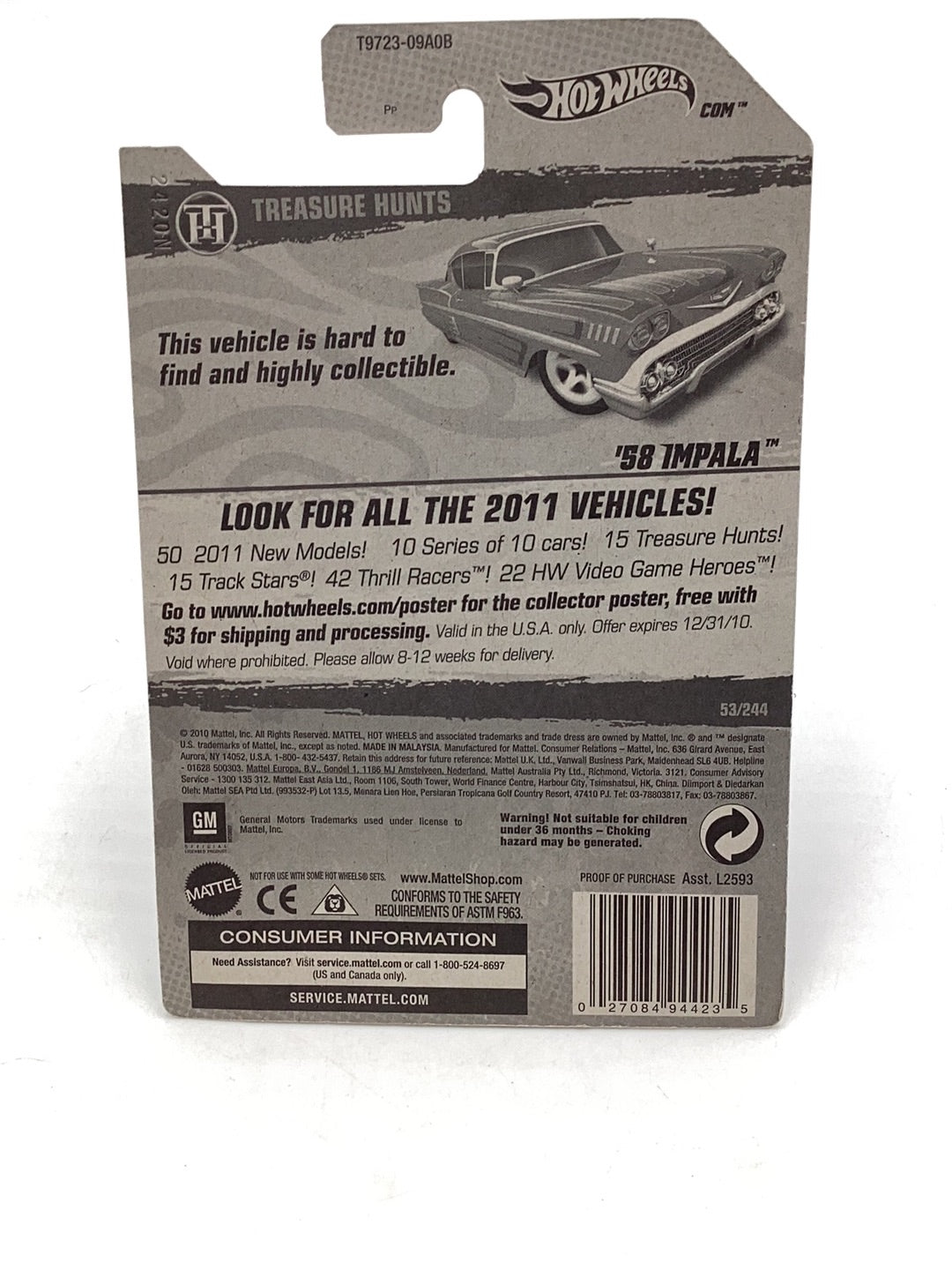 2011 hot wheels treasure hunt #53 58 Impala W/ Protector 68D