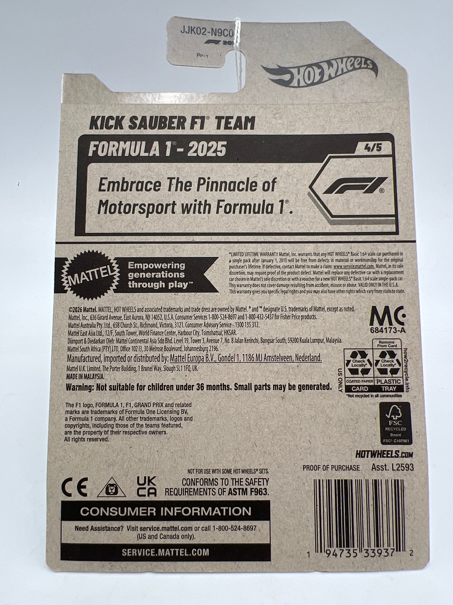 2026 Hot Wheels H Case #154 Formula 1 Kick Sauber F1 Team SR