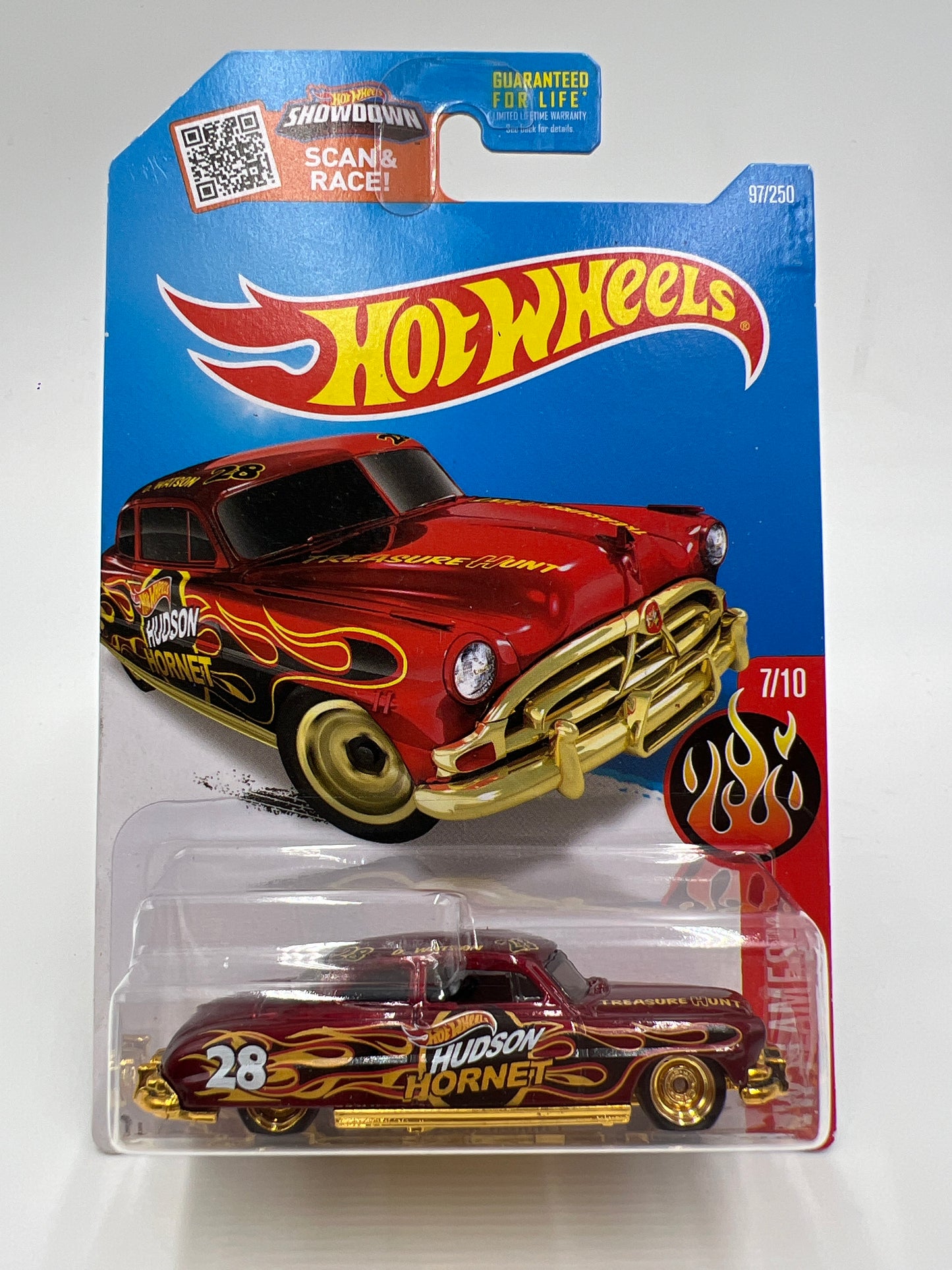 2016 Hot Wheels Super Treasure Hunt #97 52 Hudson Hornet Red/Gold W/Protector