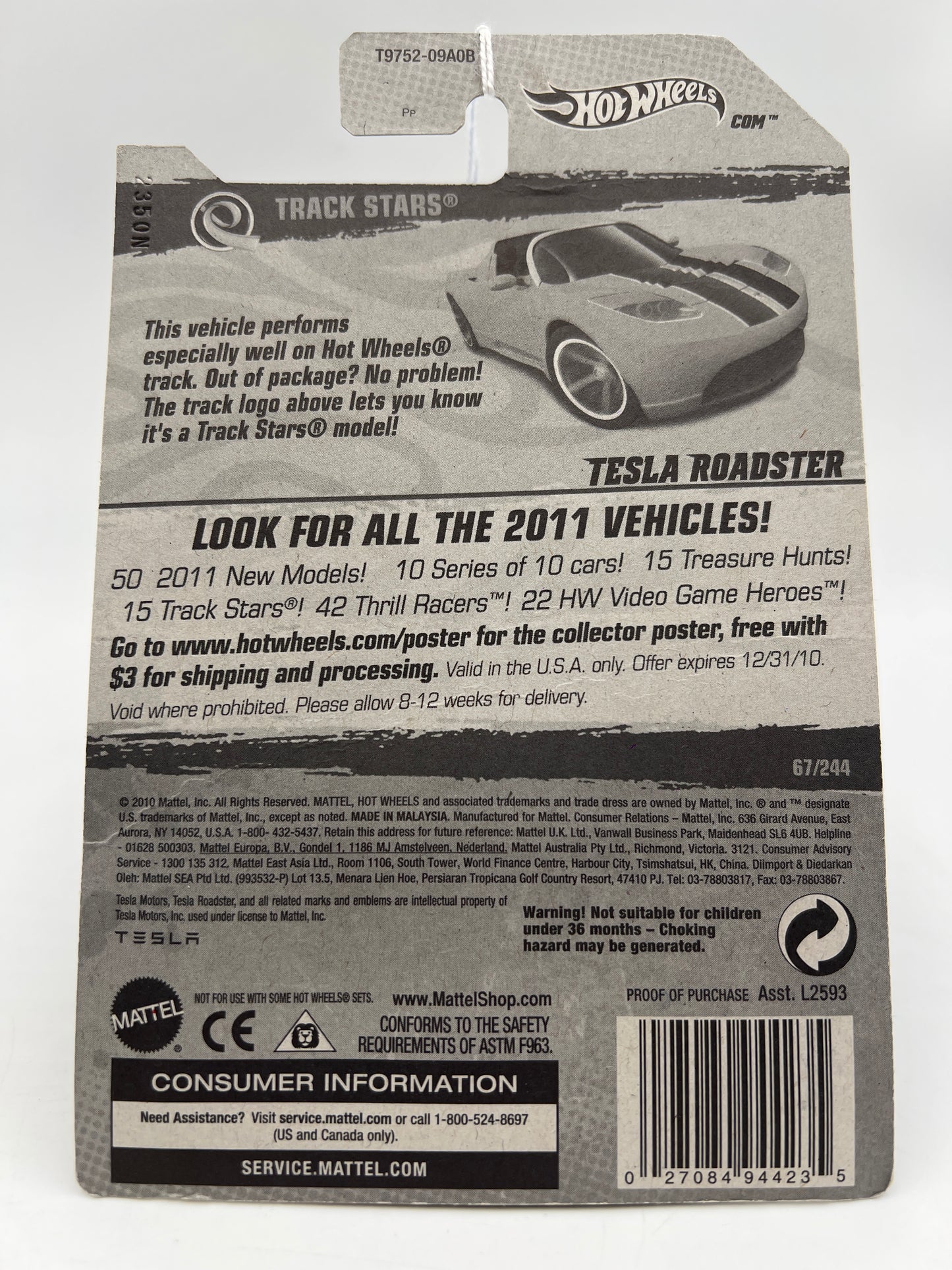 2011 Hot Wheels Track Stars #67 Tesla Roadster Green 50D