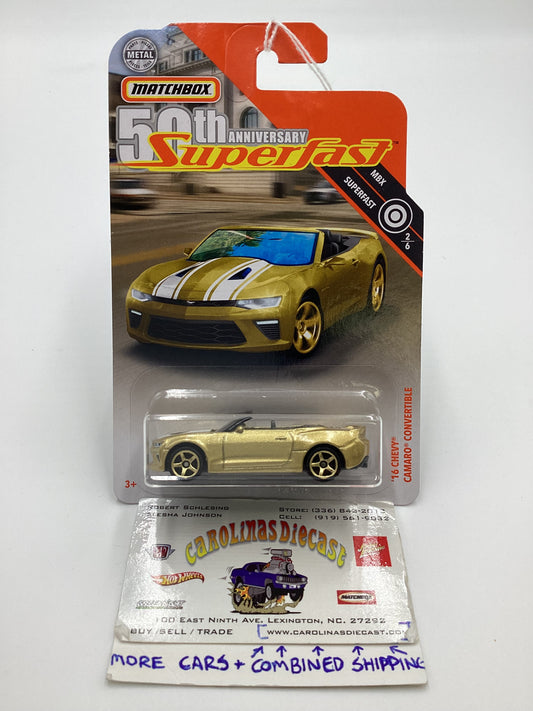 2019 Matchbox 50th Anniversary Superfast Gold 16 Chevy Camaro Convertible Gold 163G