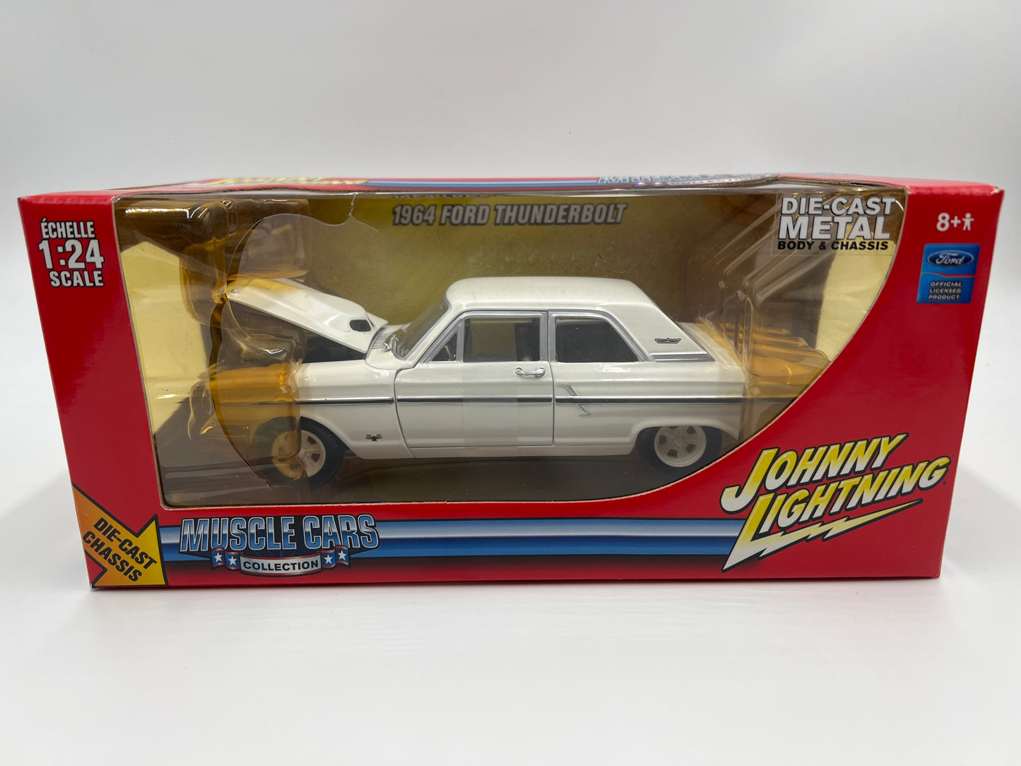 Johnny Lightning 1:24 Scale White Lightning Chase Muscle Cars 1964 Ford Thunderbolt White VHTF Damaged Blister