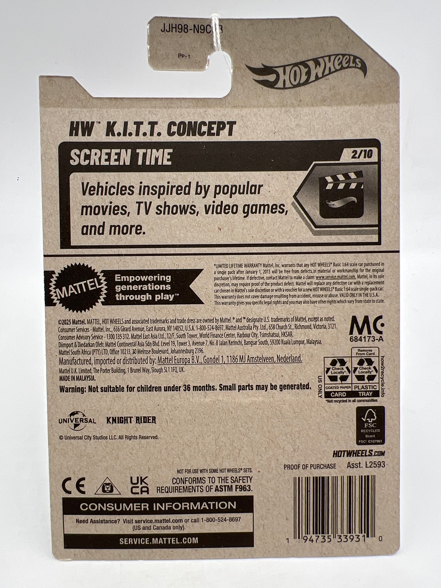 2026 Hot Wheels B Case Screen Time #28 Knight Rider HW KITT Concept Black 117G