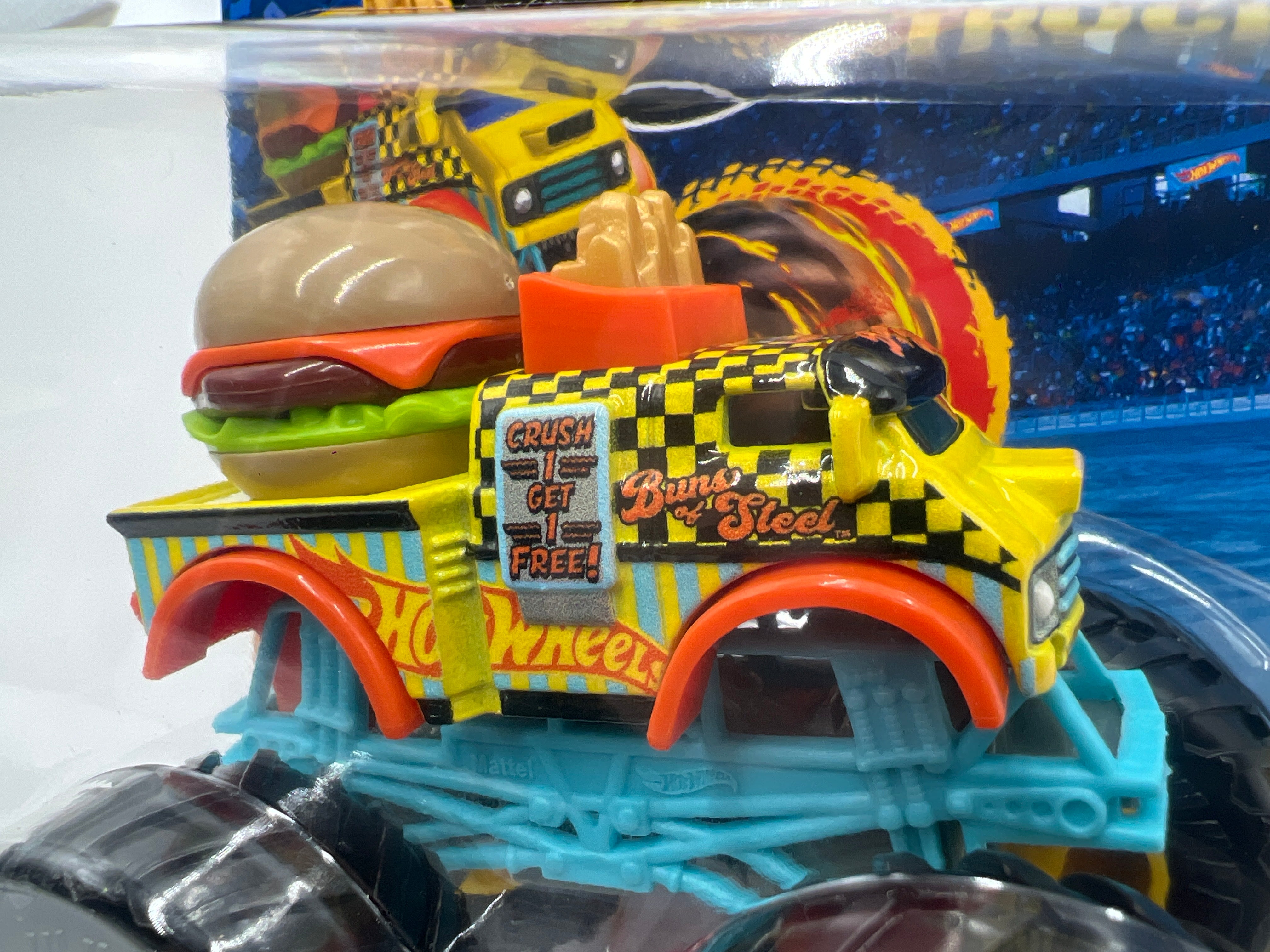 2025 Hot Wheels Monster Trucks Snack Pack #2 Buns Of Steel Yellow