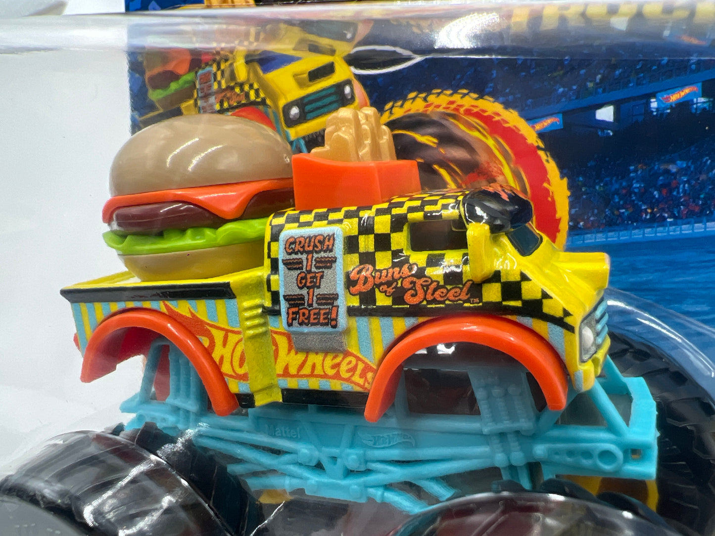 2025 Hot Wheels Monster Trucks Snack Pack #2 Buns Of Steel Yellow 129G