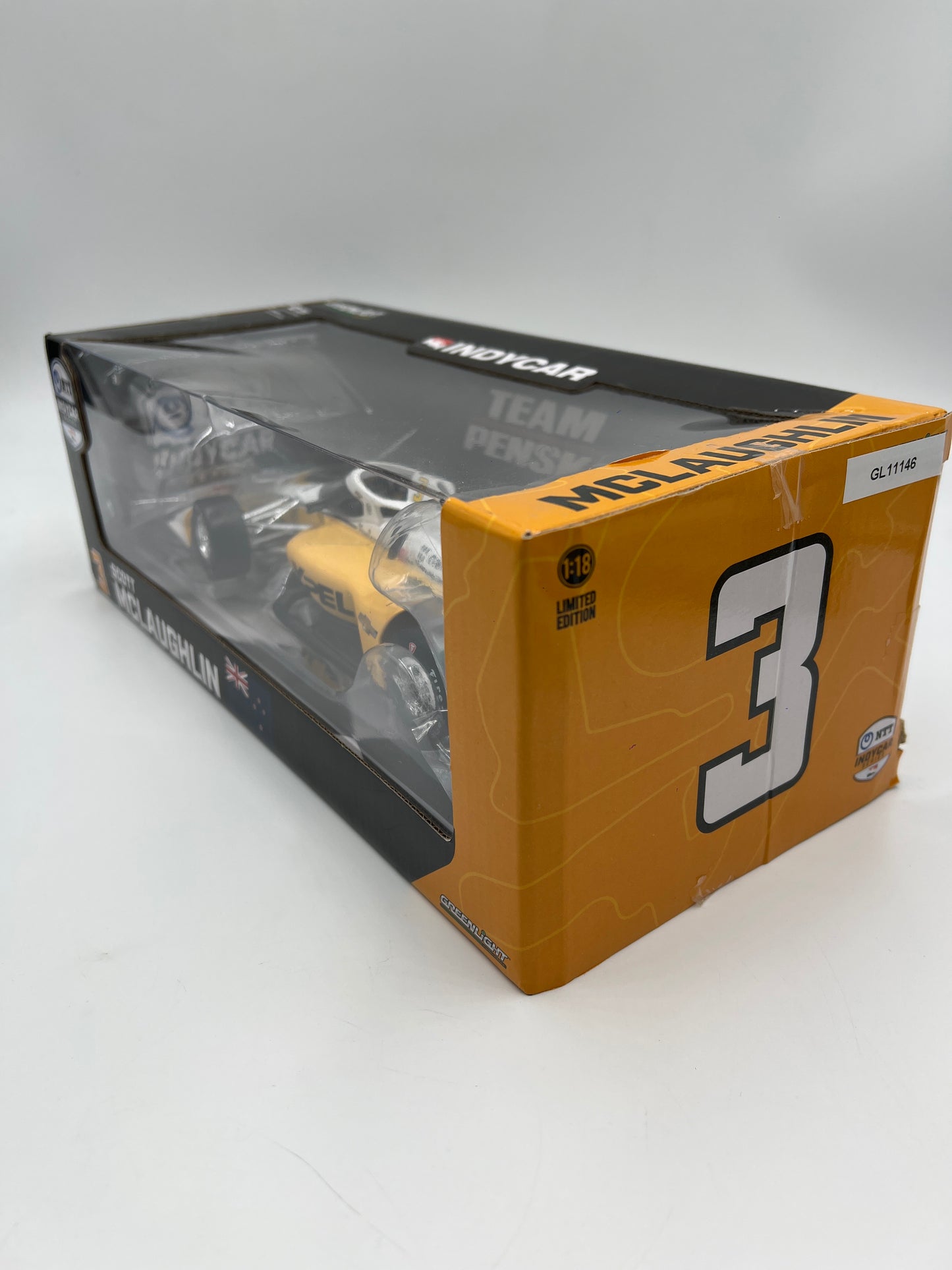 Greenlight 1:18 NTT Indycar Series Scott McLaughlin #3 Xpel Yellow (Box Not Perfect)