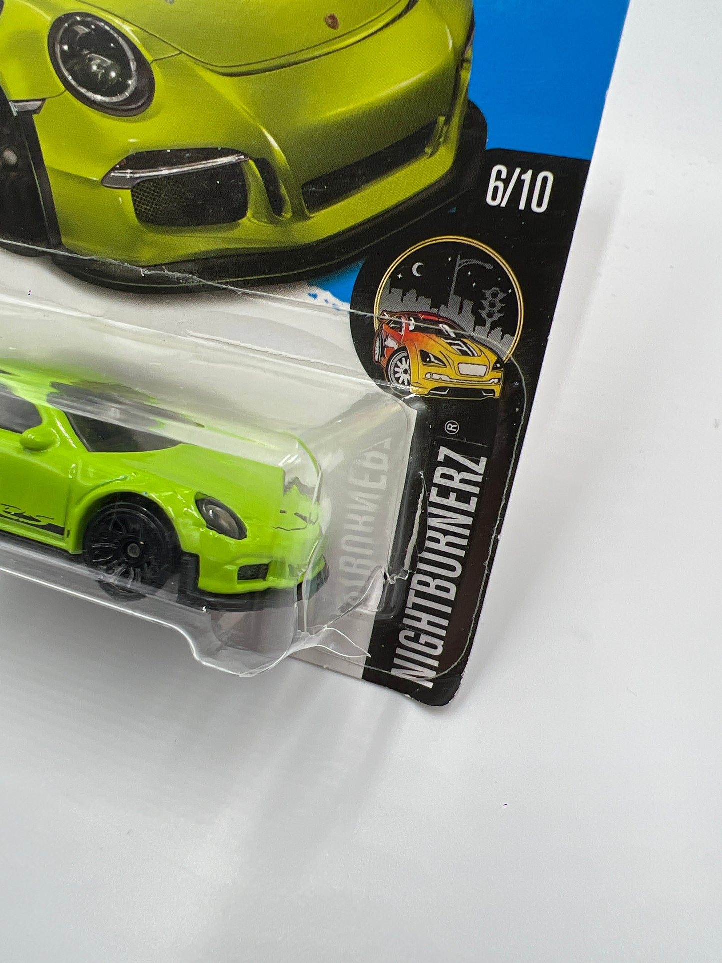 2017 Hot Wheels Nightburnerz #117 Porsche 911 GT3 RS Green (Cracked Blister) 99B