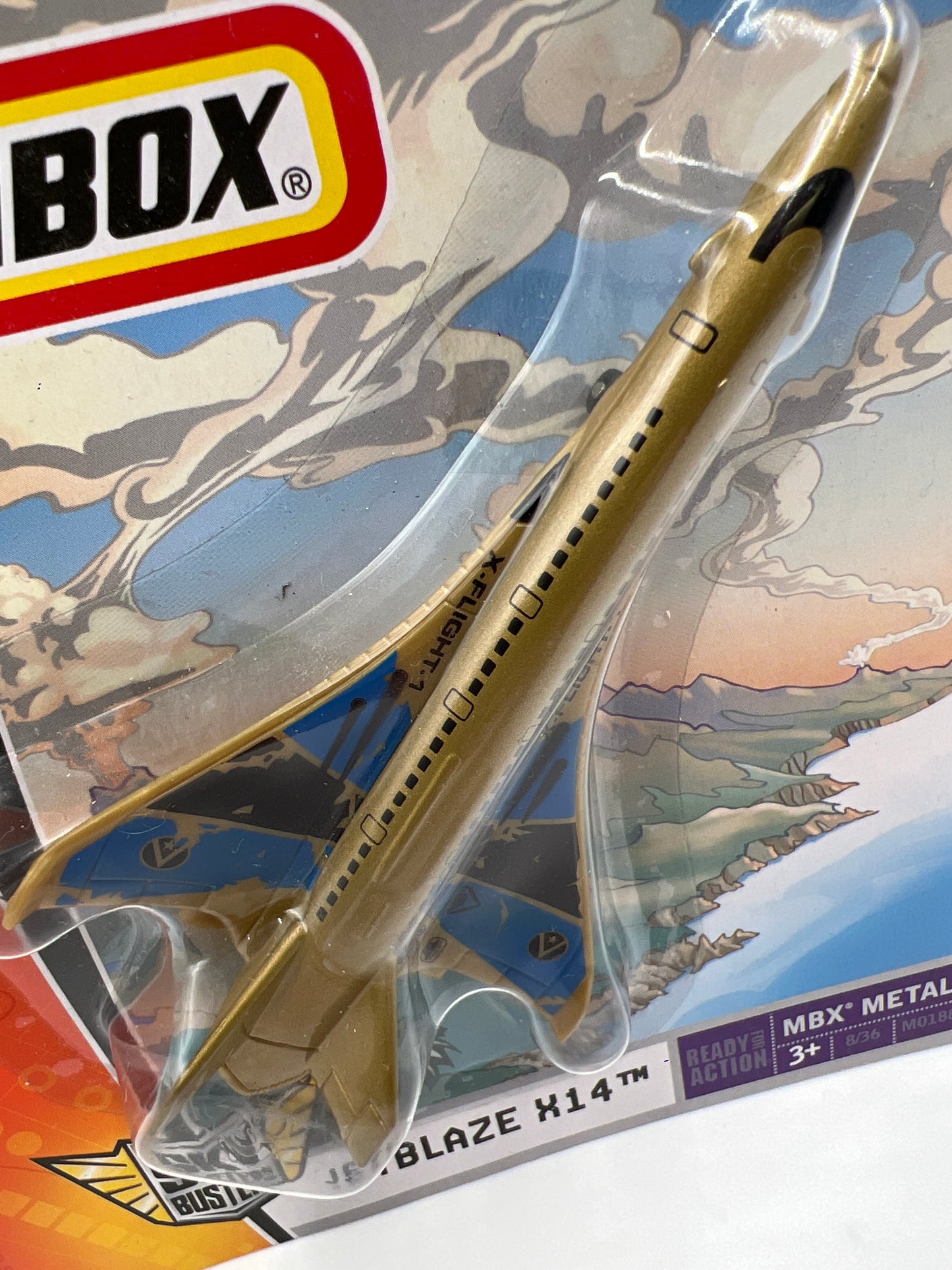 Matchbox Sky Busters MBX Metal #8 Jetblaze X14 Gold WW7