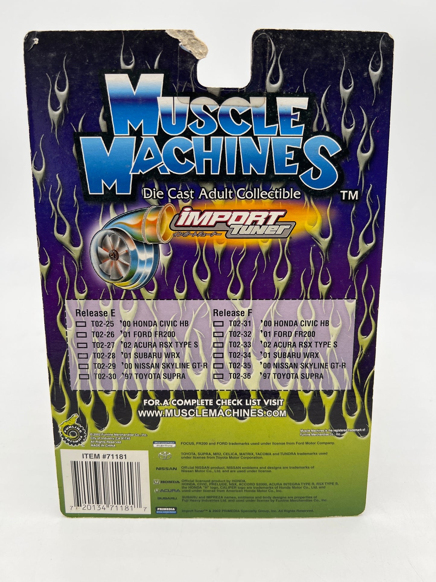 Muscle Machines Import Tuner 01 Ford FR200 Green T02-32 J Hook Torn 220E