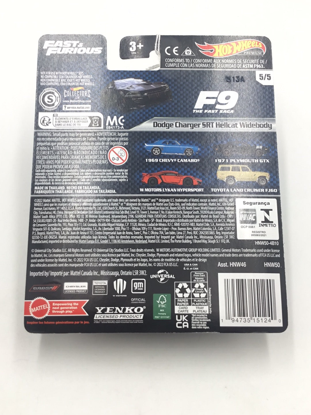 Hot wheels premium fast and furious 5/5 Dodge Charger SRT Hellcat Widebody B5