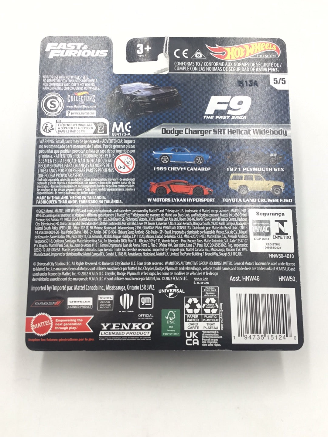 Hot wheels premium fast and furious 5/5 Dodge Charger SRT Hellcat Wide ...