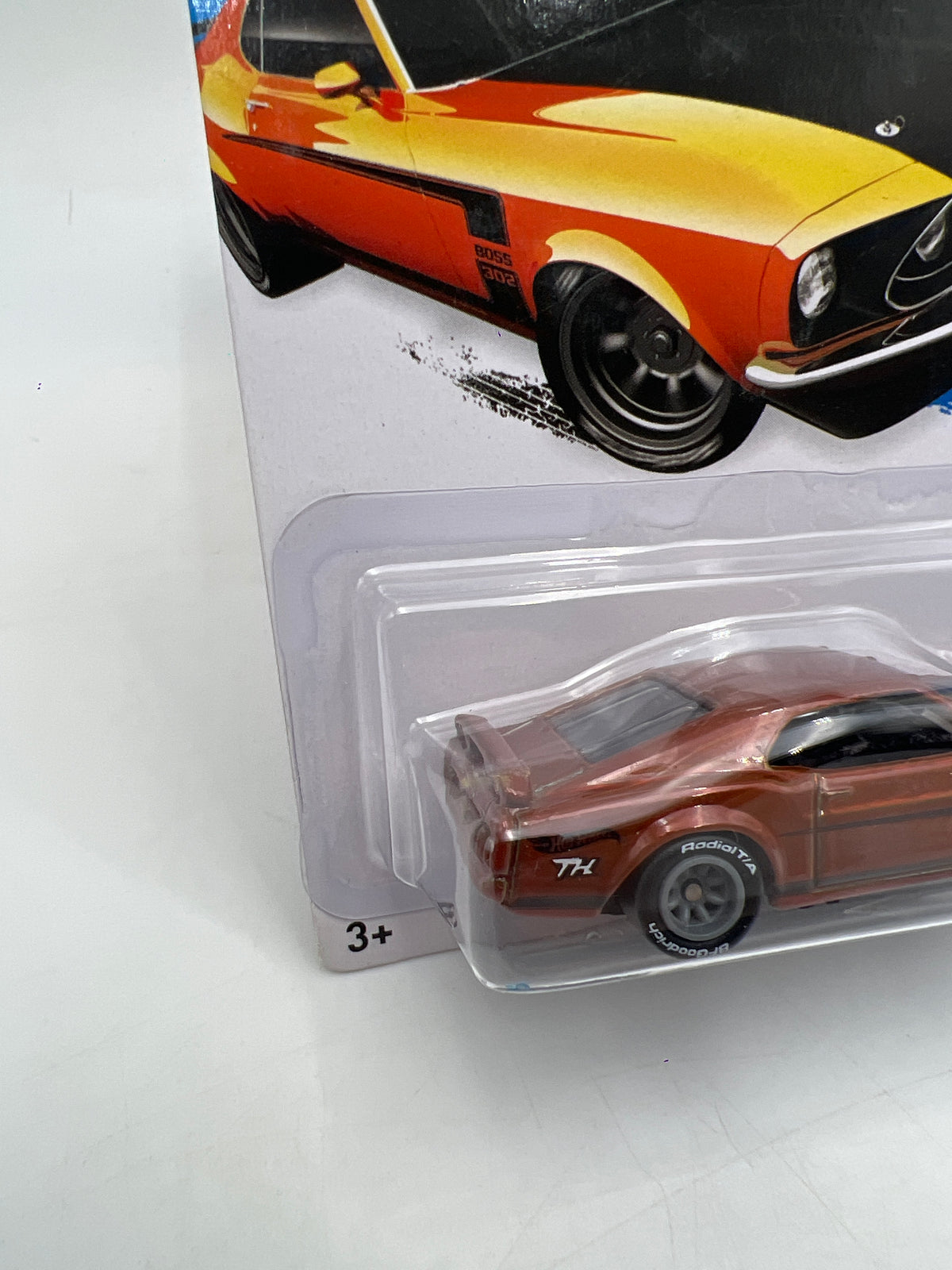 2015 Hot Wheels Super Treasure Hunt #195 69 Ford Mustang Boss 302 Orange W/Protector