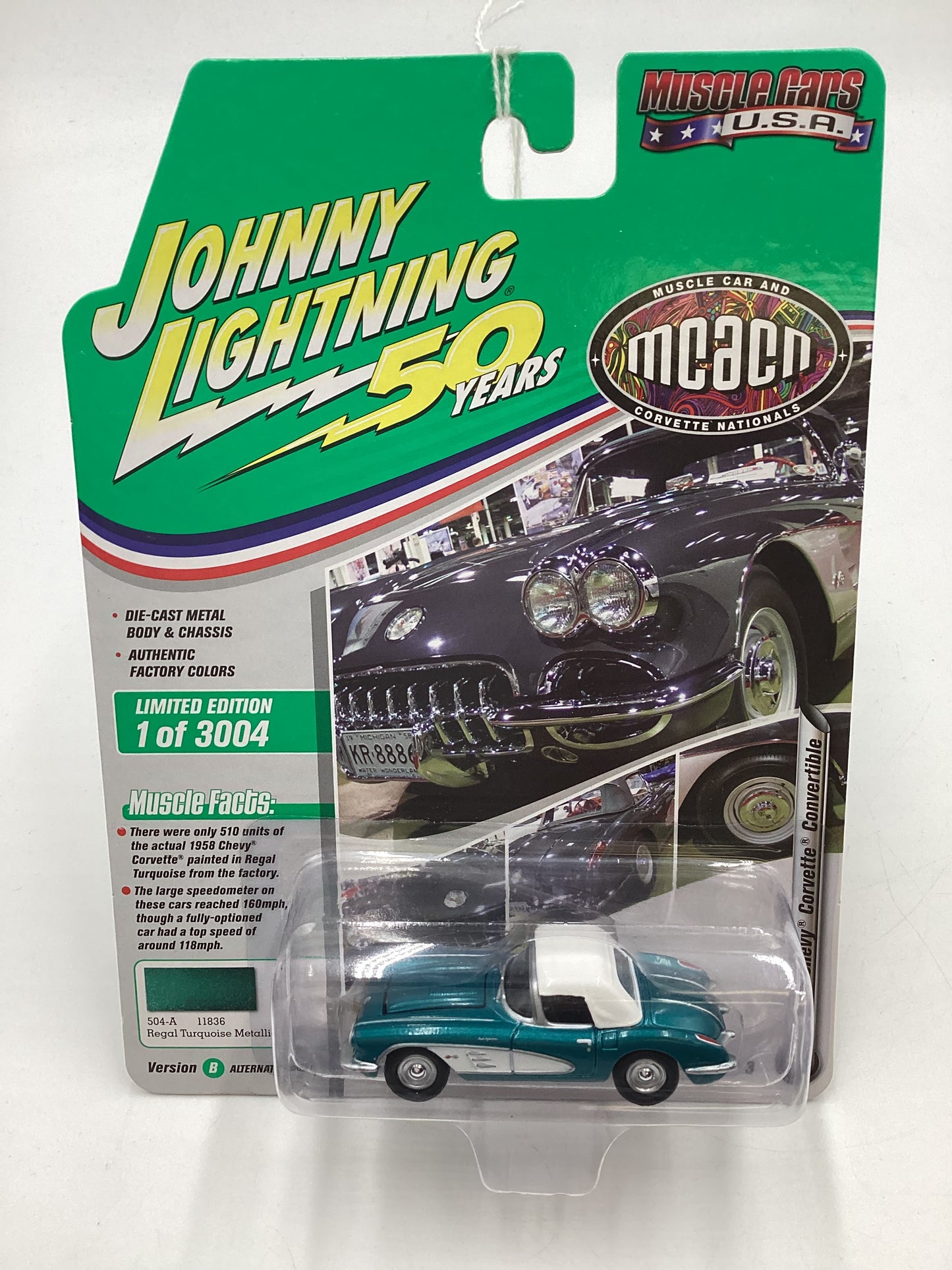 Johnny Lightning Muscle Cars USA MCACN Release Version 3 1958 Chevy Corvette Convertible Turquoise 185B