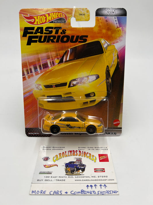 Hot Wheels Premium Fast and Furious #3 Nissan Skyline GT-R BCNR33 Yellow Veins 247B