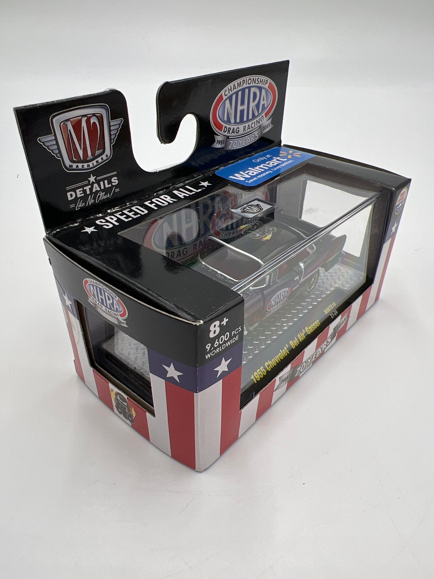 2021 M2 Machines NHRA 70 Years Walmart Exclusive 1955 Chevrolet Bel Air Gasser Black WMTS16