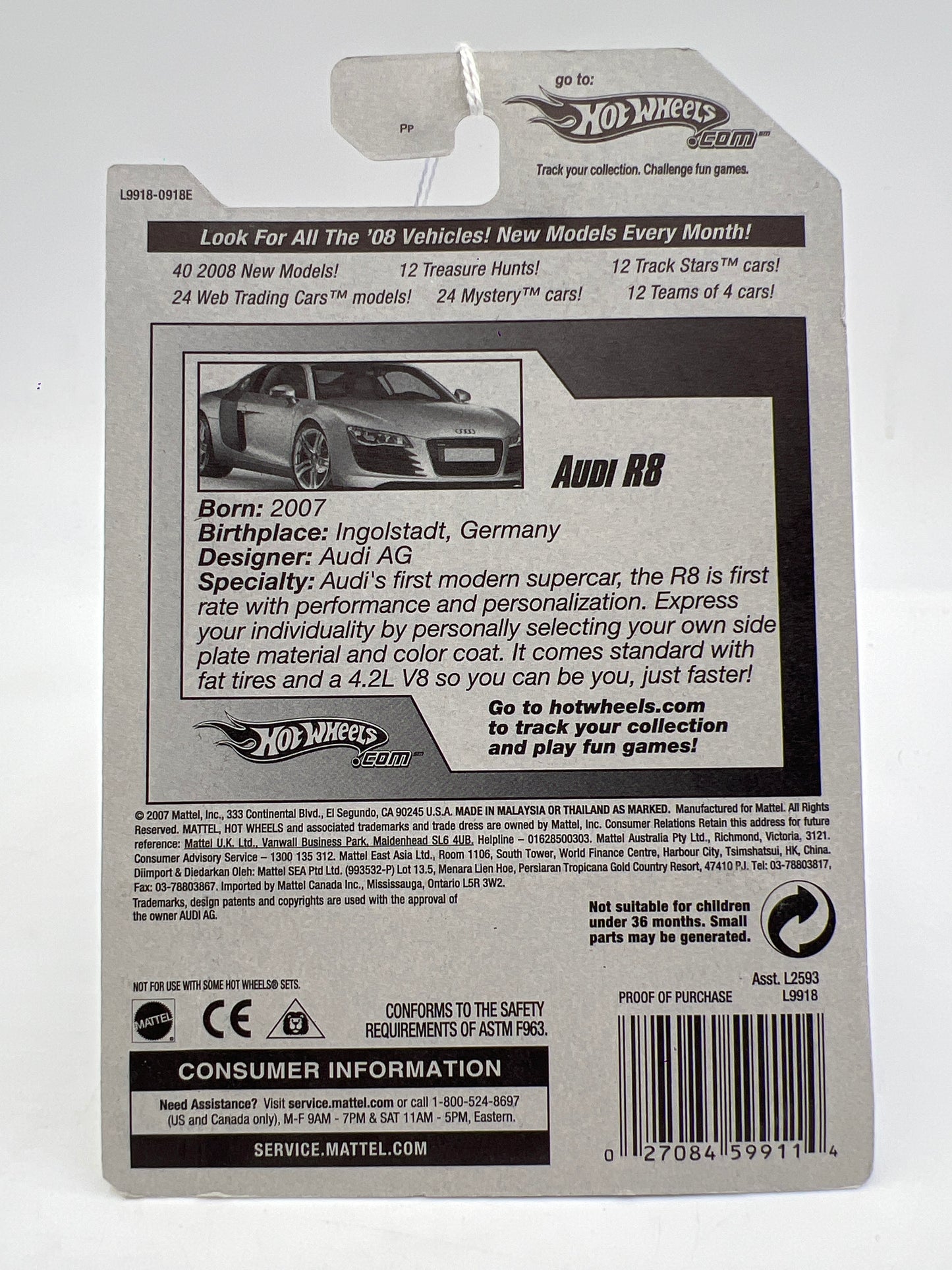 2008 Hot Wheels New Models #3 Audi R8 Black 106C