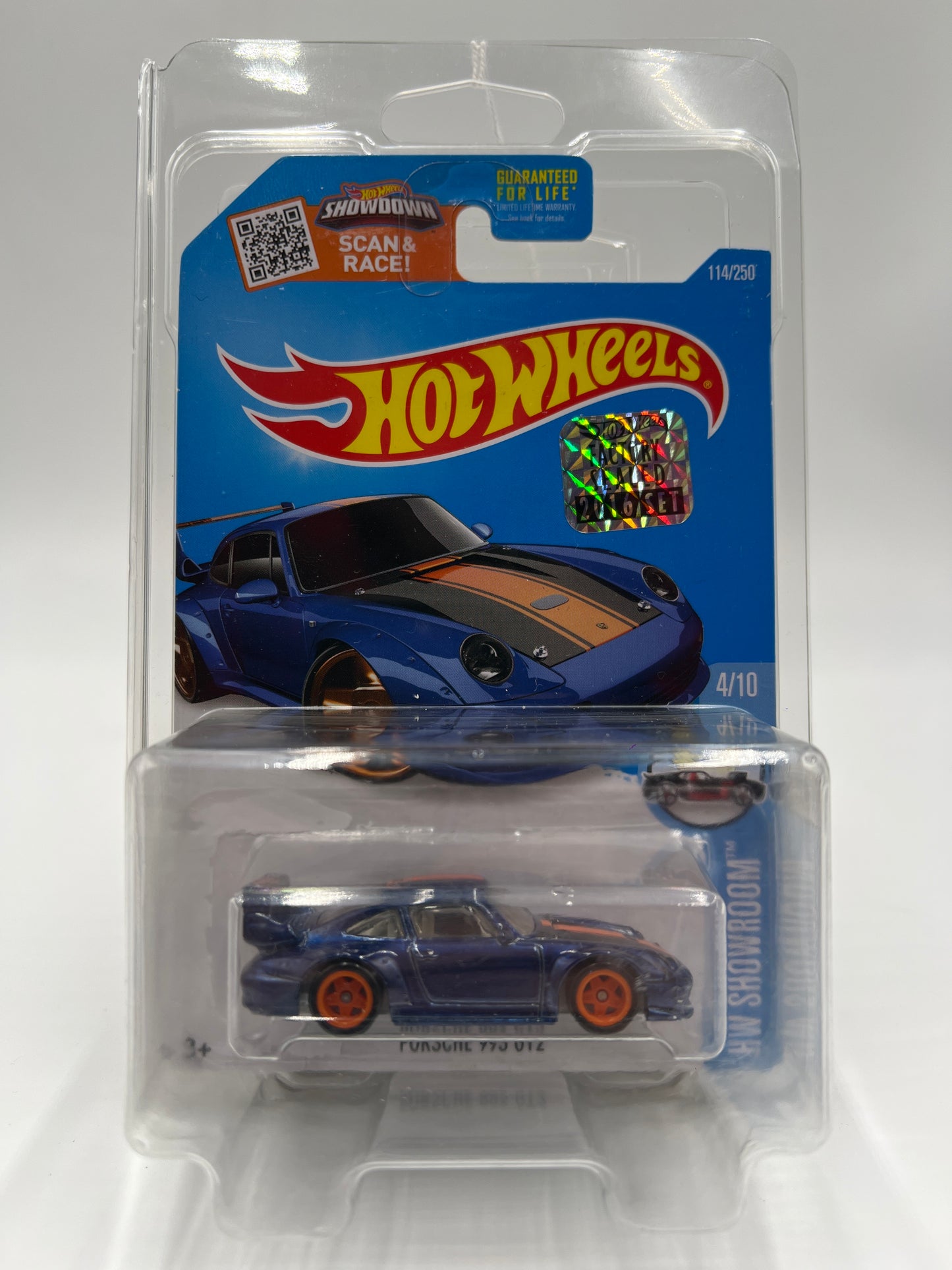 2016 Hot Wheels Factory Sealed Super Treasure Hunt #114 Porsche 993 GT2 Half Cage Blue (Reglued Blister) W/Protector