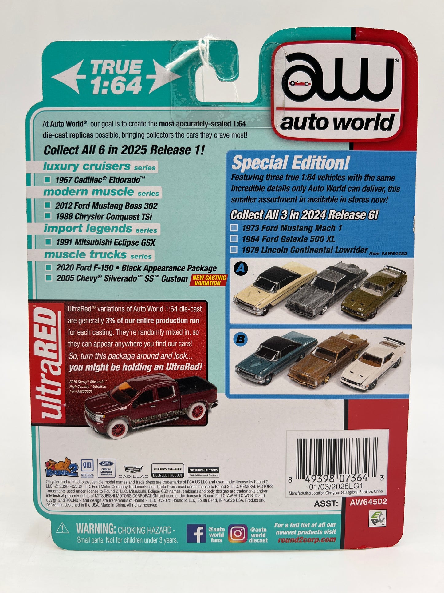 Auto World Modern Muscle Release 1 Version B Ultra Red CHASE 2012 Ford Mustang Boss 302 Red