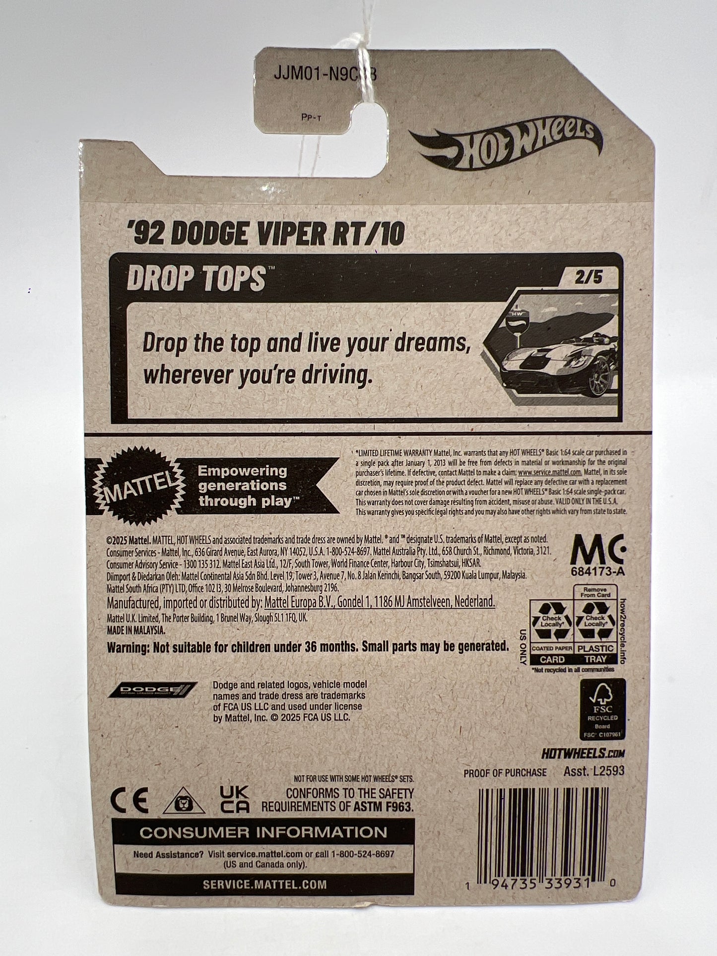 2026 Hot Wheels B Case Treasure Hunt #29 92 Dodge Viper RT/10 White 277C