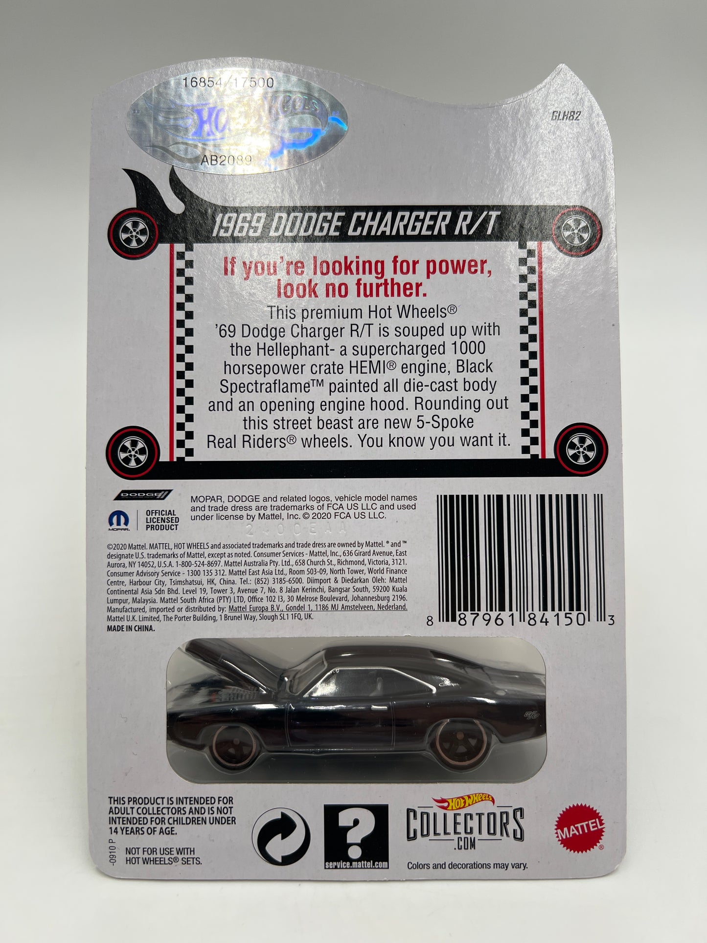 2024 Hot Wheels RLC 16754/17500 1969 Dodge Charger R/T Black W/Protector Cracked Blister