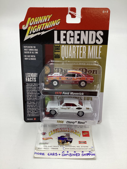 Johnny Lightning Legends of the Quarter Mile Release 2 Version A 1970 Ford Maverick Dino Don 1966 Chevy Nova Grumpys Toy 231B