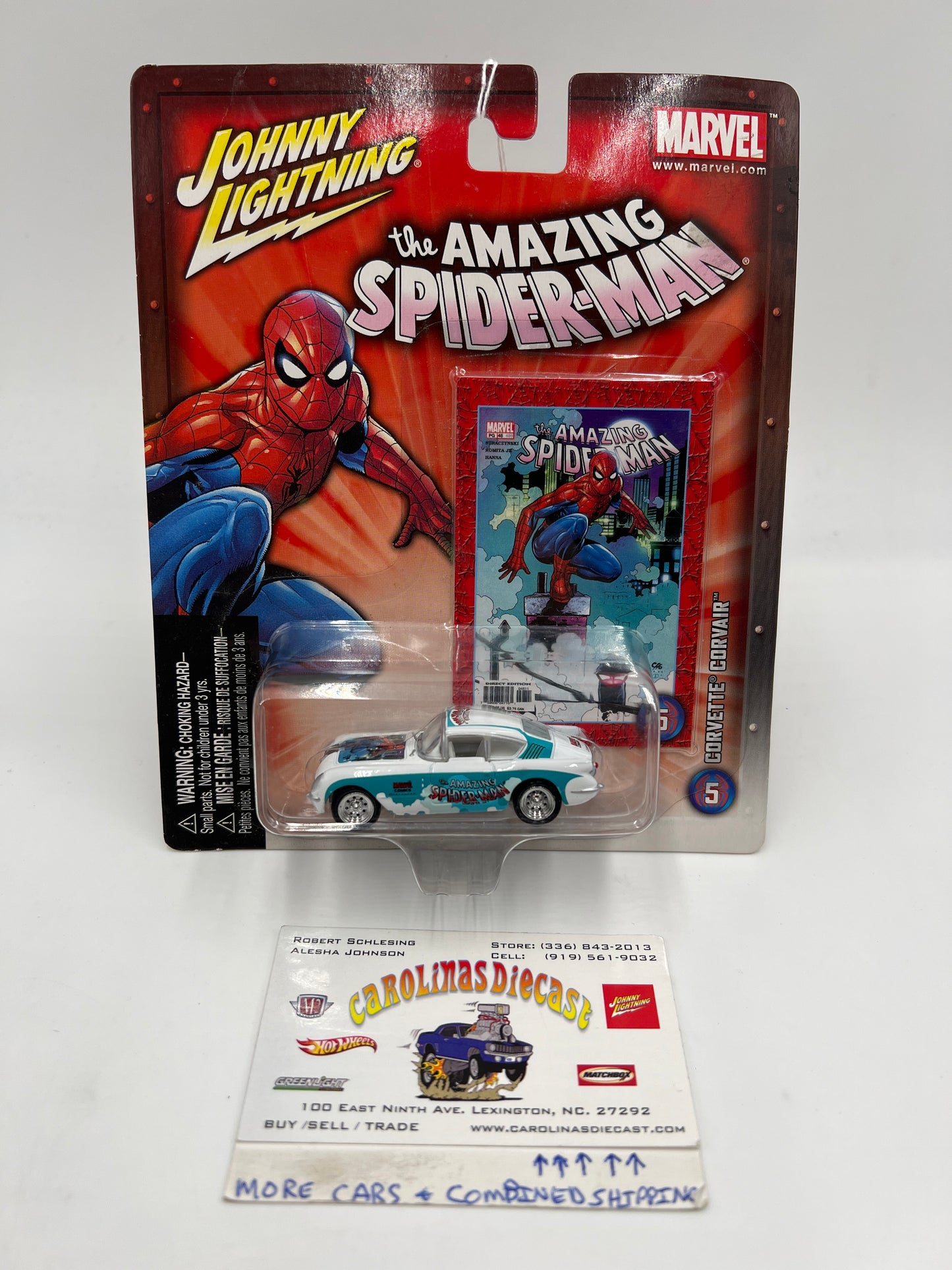 Johnny Lightning White Lightning Chase Marvel Spider-Man #5 Corvette Corvair White/Blue