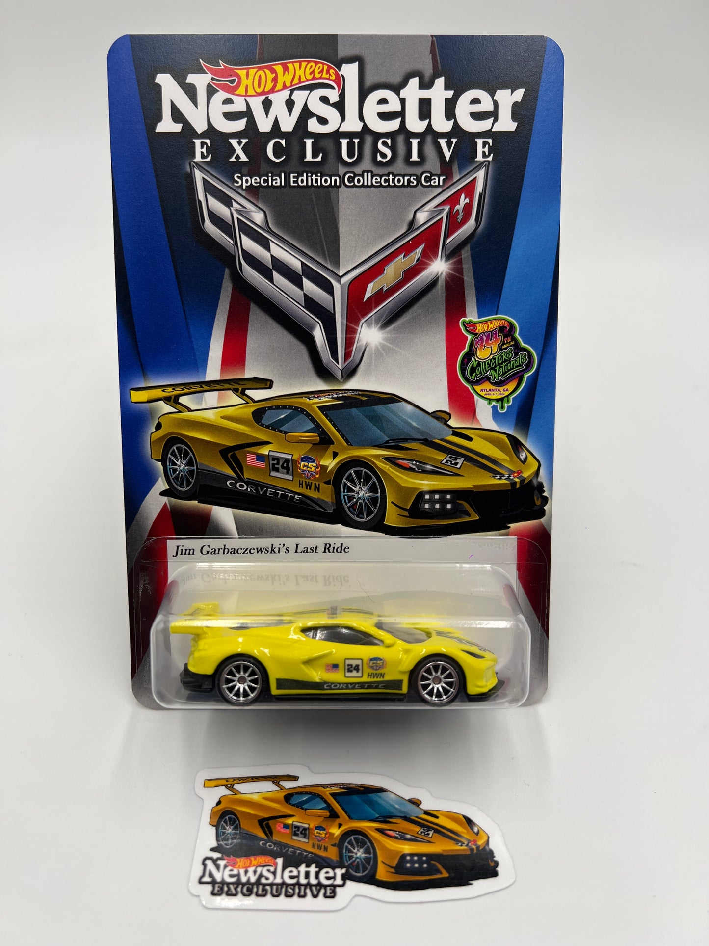 2024 Hot Wheels 24th Annual Collector Nationals Newsletter Corvette C8.R Yellow Chris Stangler Custom #472/1000 W/Protector