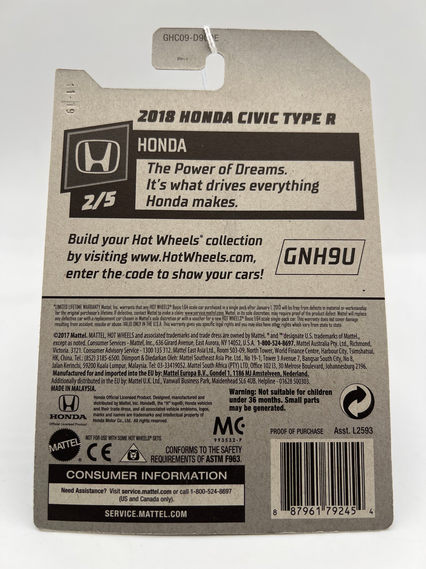 2020 Hot Wheels Honda #81 2018 Honda Civic Type R Black SR