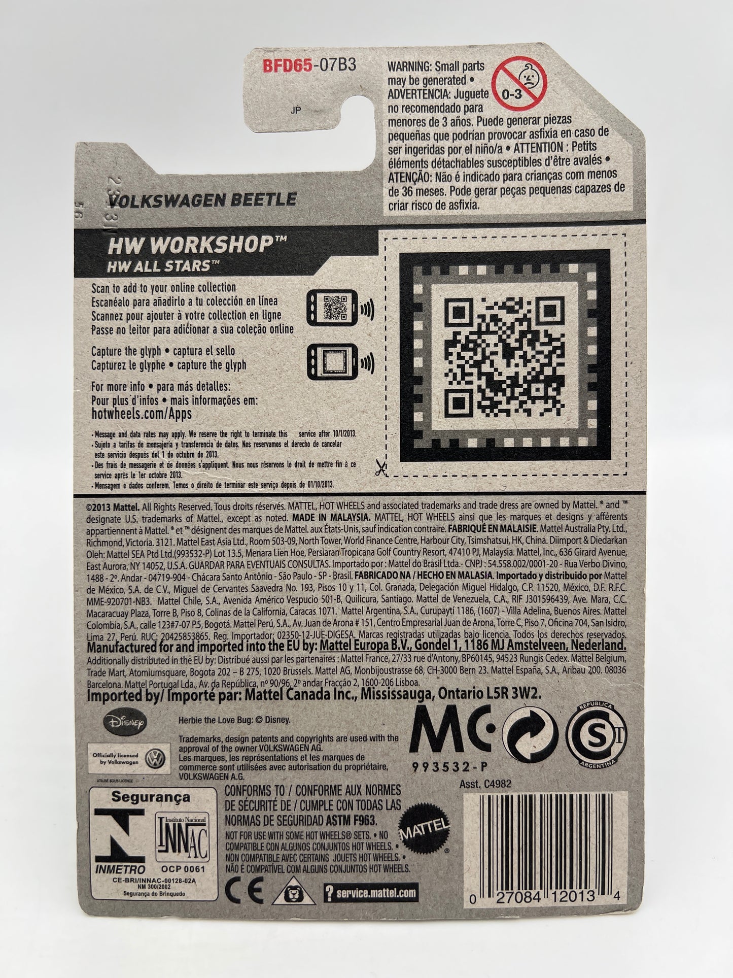 2014 Hot Wheels Workshop #191 Volkswagen Beetle The Love Bug Herbie White W/Protector