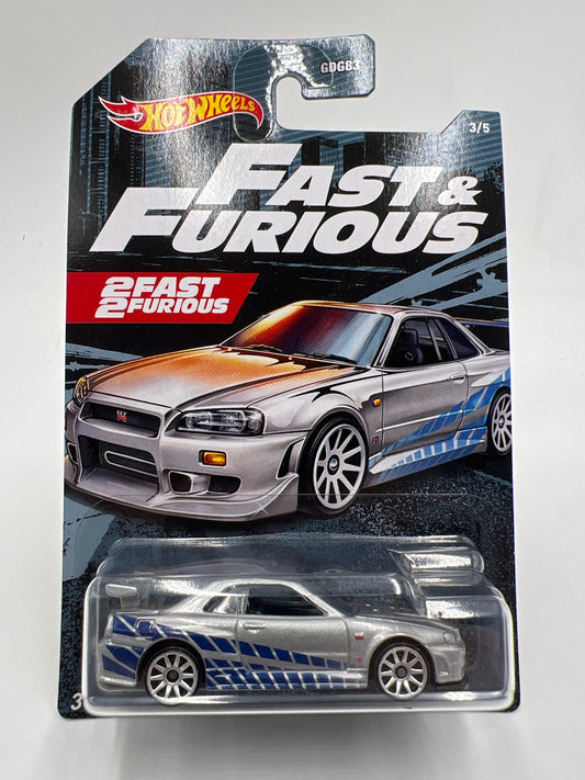 Hot Wheels Fast and Furious #3 Nissan Skyline GT-R BNR34 Silver W/Protector