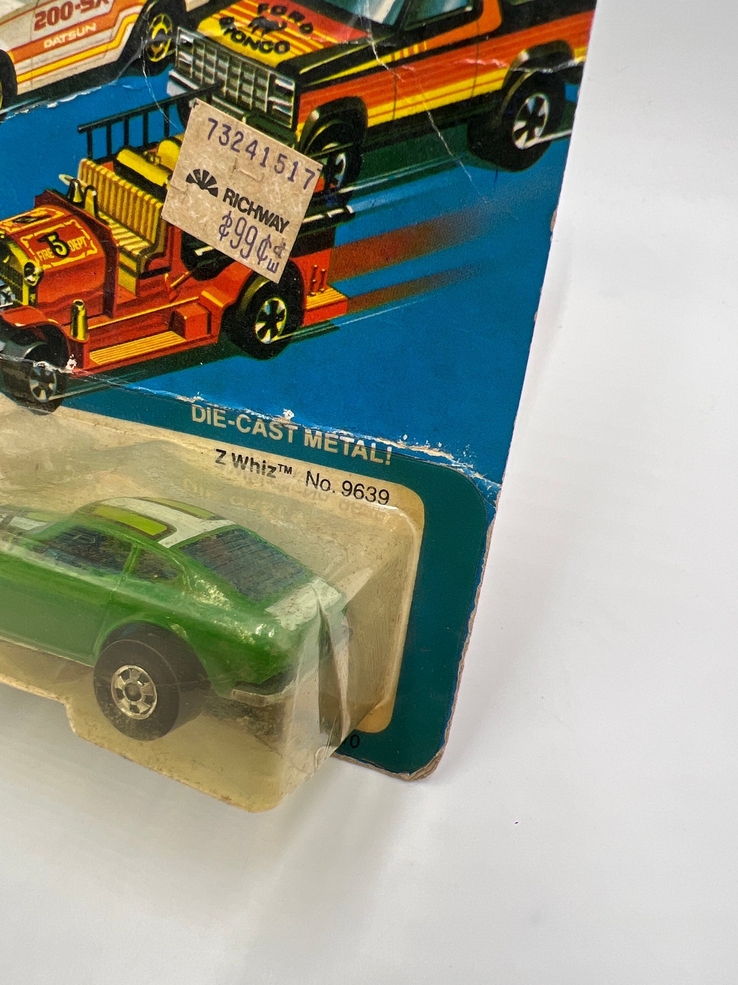 1981 Hot Wheels Blackwall #9639 Z-Whiz Green On Card W/Protector Bad Card