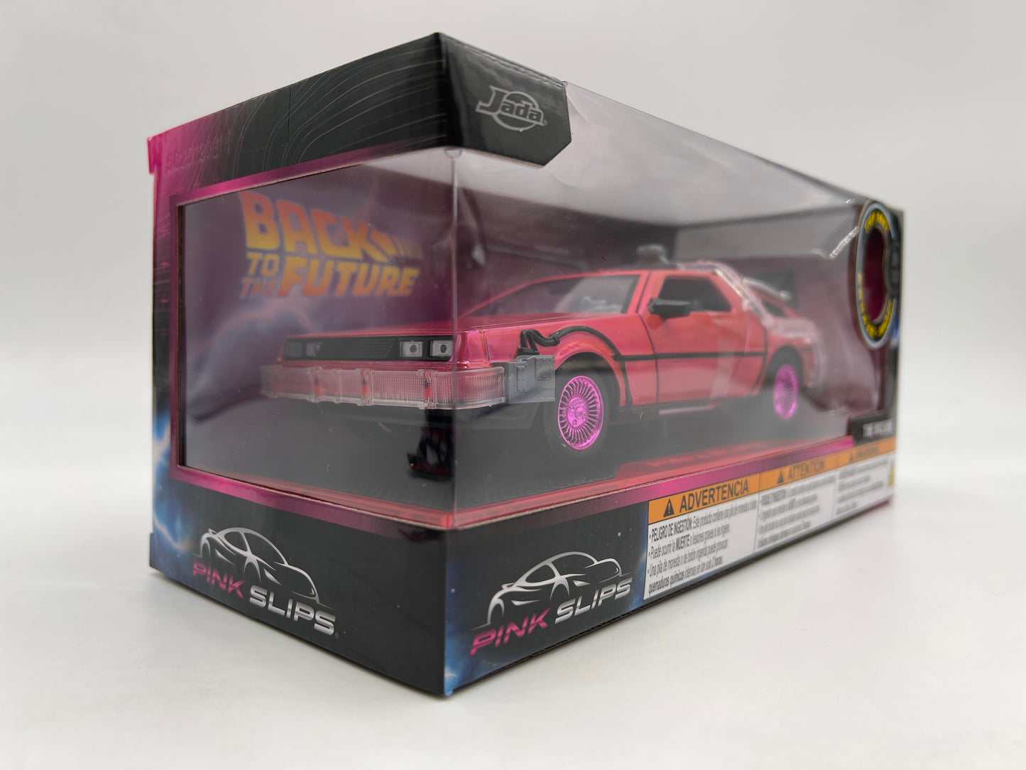 Jada Pink Slips 1/24 Scale CHASE Back To The Future Time Machine DeLorean Pink W/Working Lights