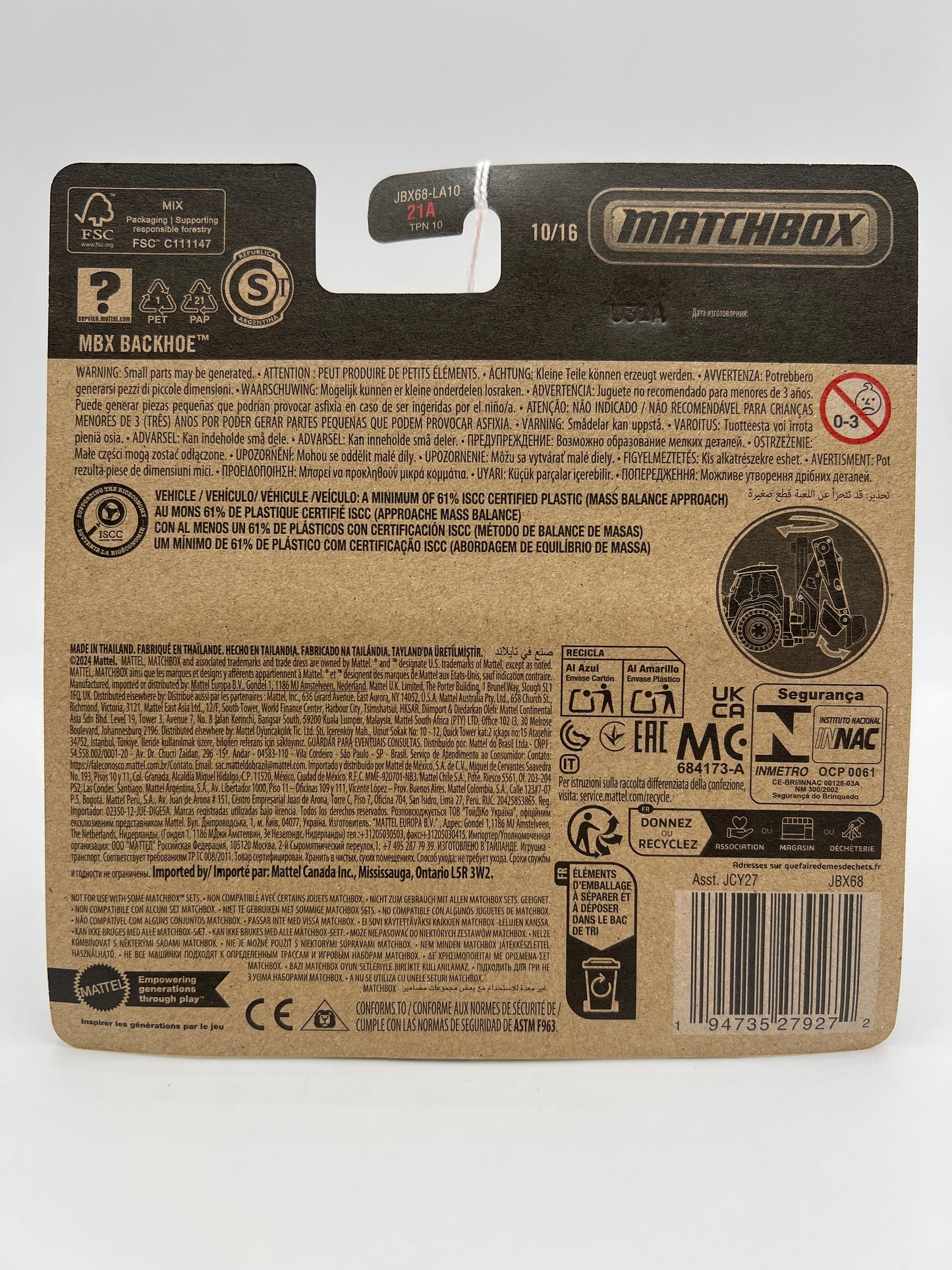 2025 Matchbox Working Rigs #10 MBX Backhoe 168G