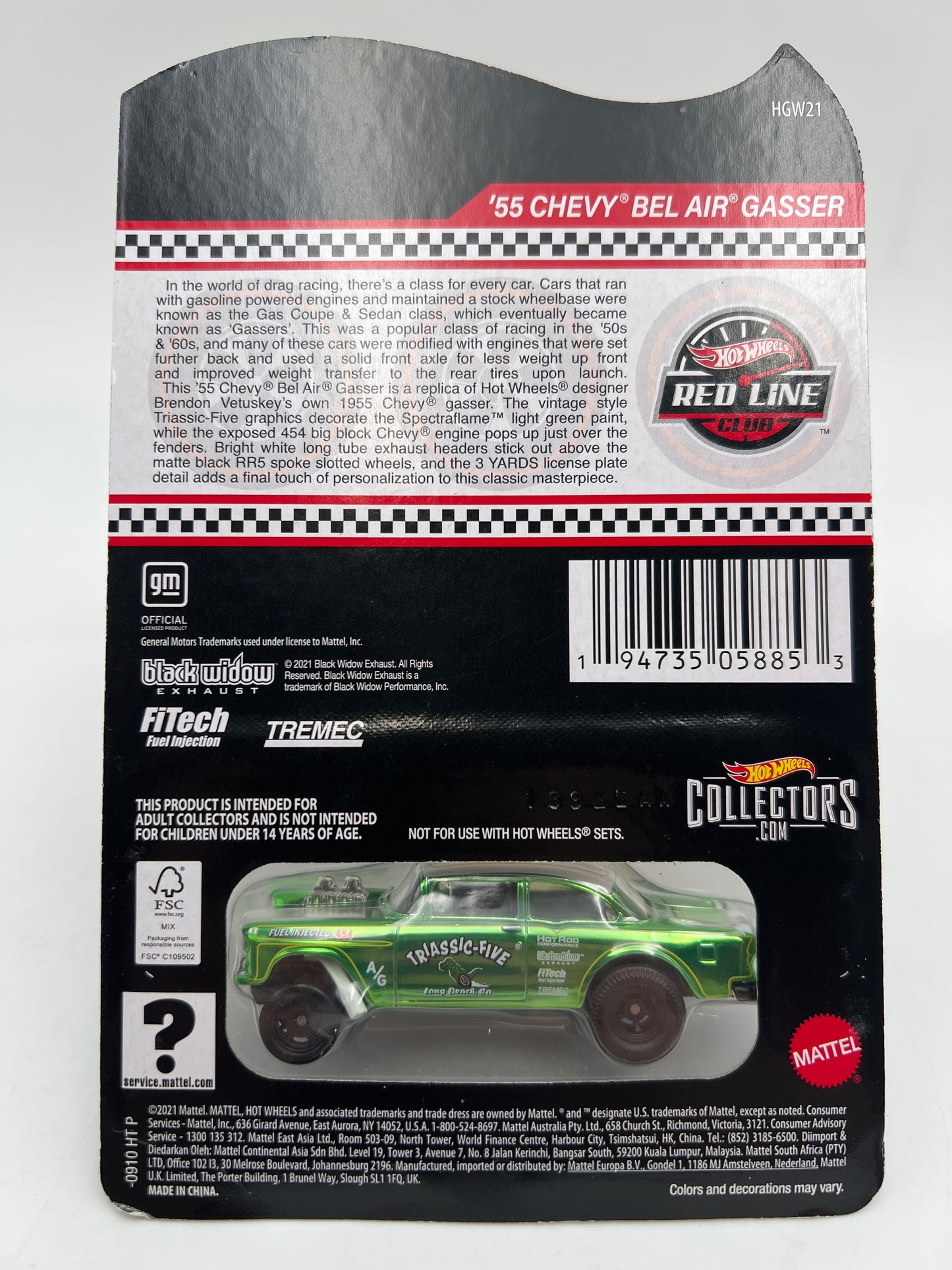 2021 Hot Wheels RLC 55 Chevy Bel Air Gasser Green W/Protector
