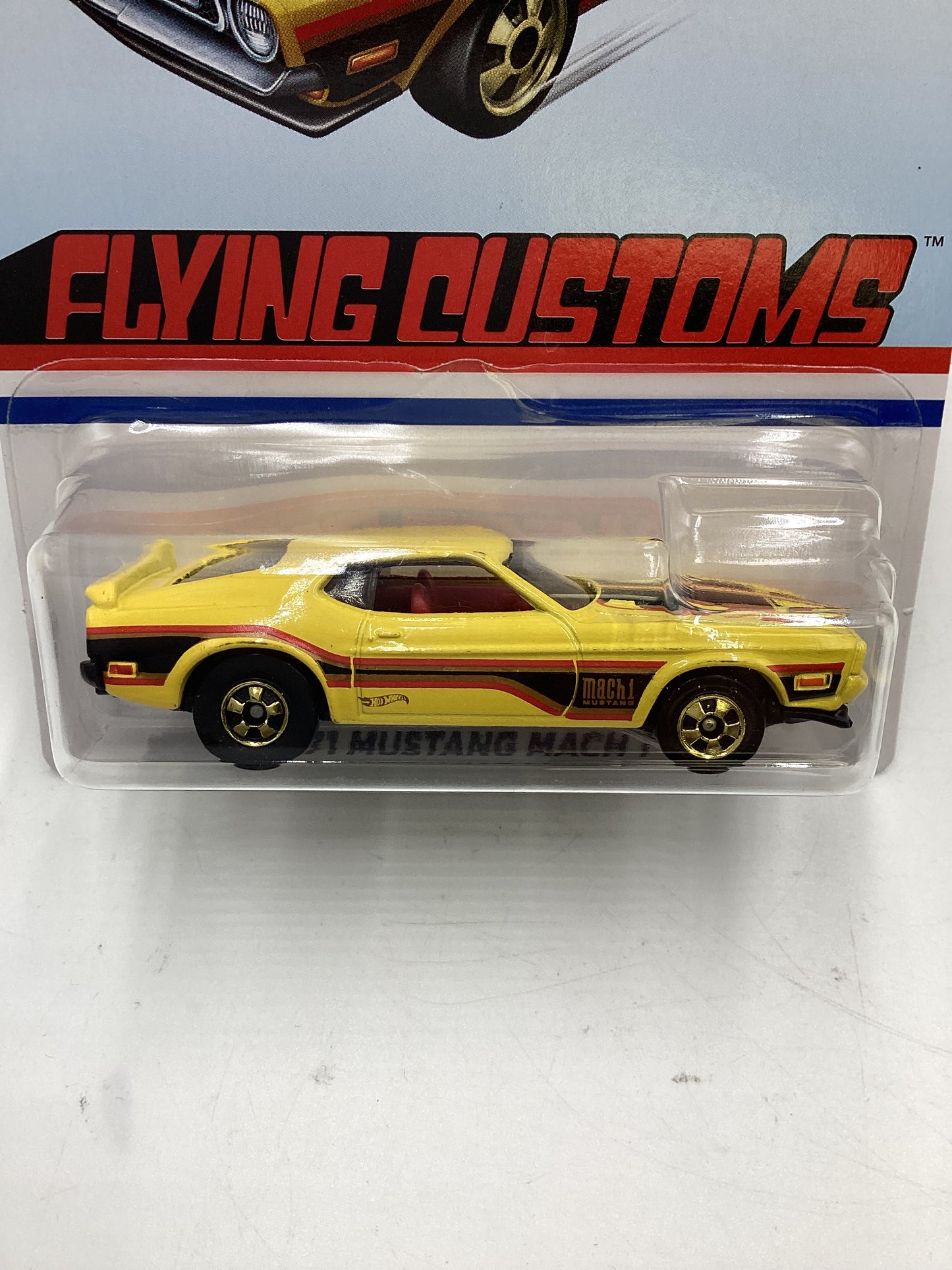 Hot Wheels Target Exclusive Flying Customs 71 Mustang Mach 1 Yellow Cracked Blister