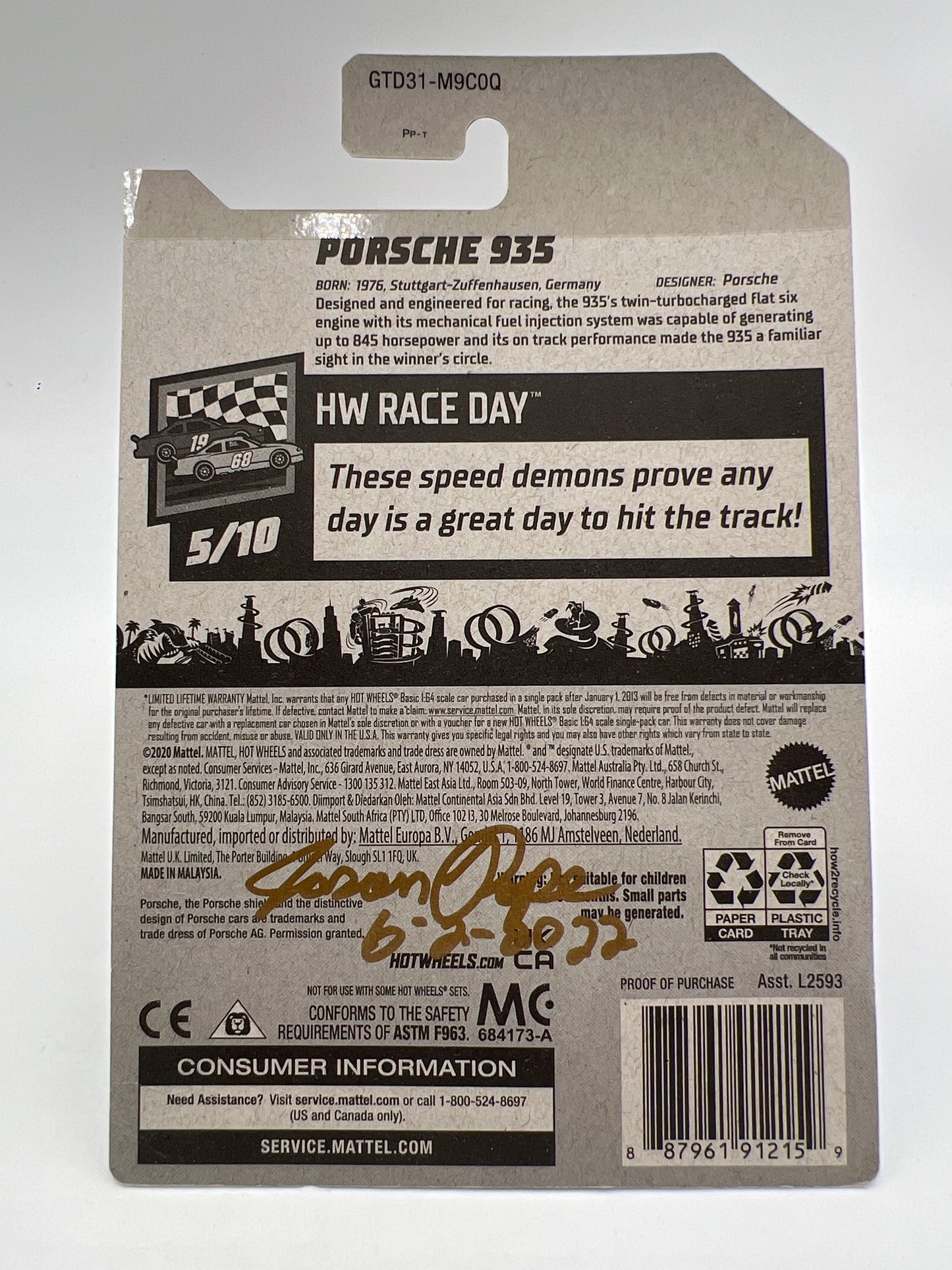 Hot Wheels Porsche 935 Walmart Exclusive Zamac Wheel Swap Custom On Card W/Protector SR