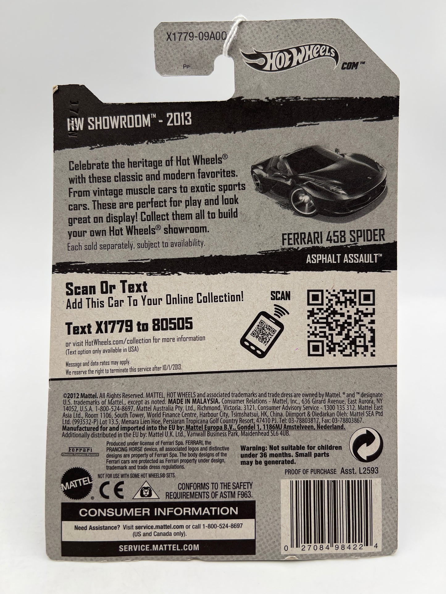 2013 Hot Wheels Showroom #151 Ferrari 458 Spider Black