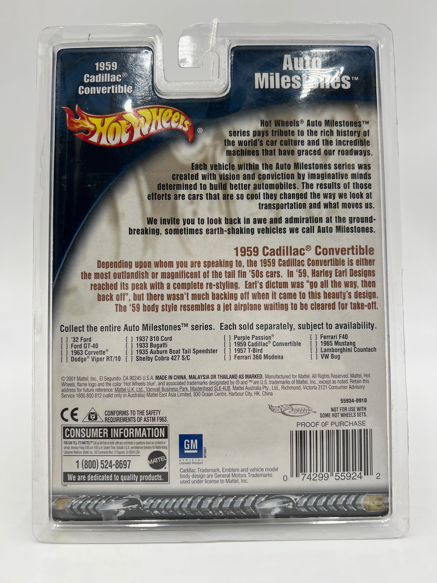 2002 Hot Wheels Auto Milestones 1959 Cadillac Convertible Red/White SR