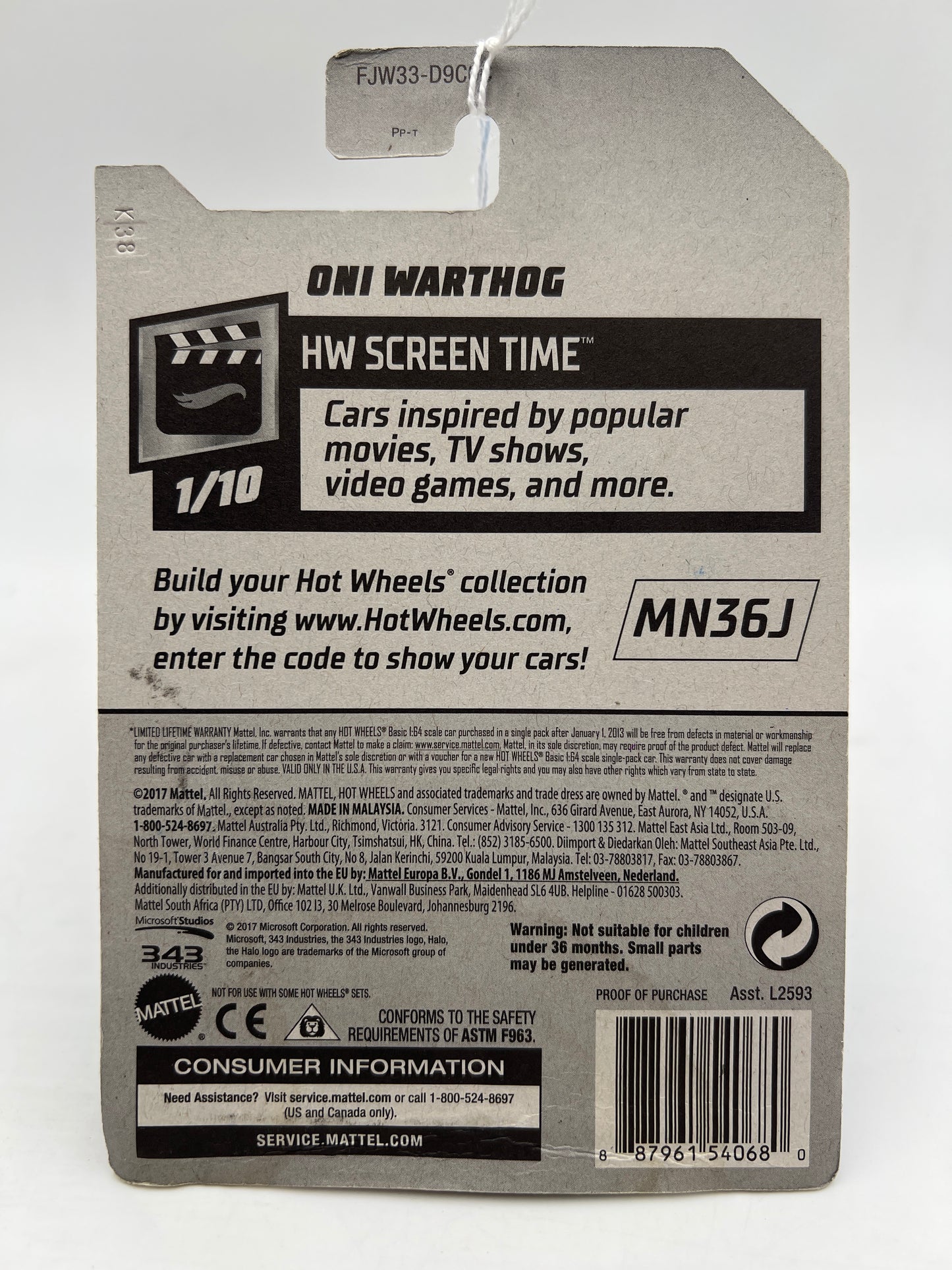 2018 Hot Wheels Screen Time #54 Halo Oni Warthog Black Card Not Perfect 123B