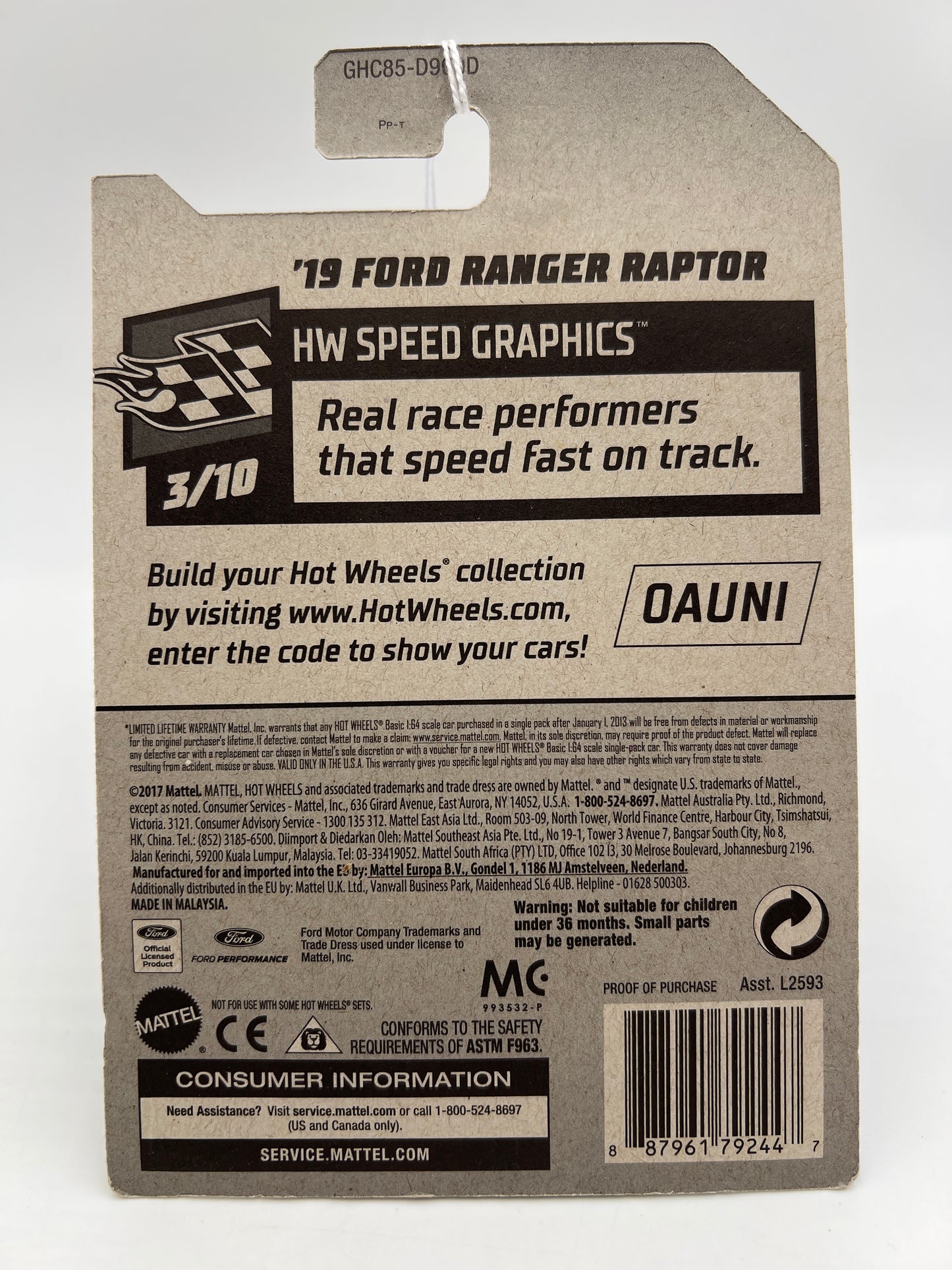 2020 Hot Wheels Speed Graphics #76 19 Ford Ranger Raptor White 21B