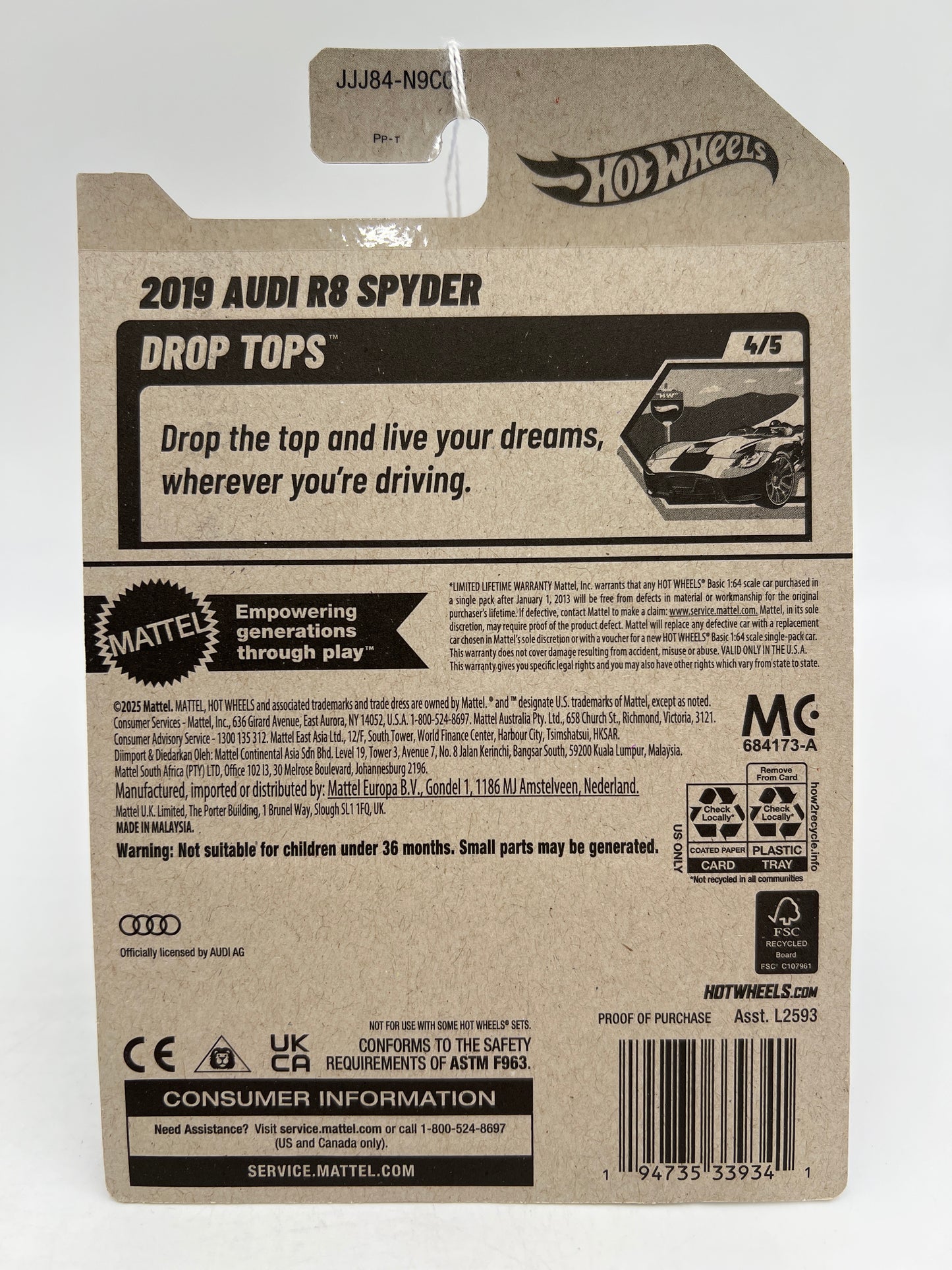 2026 Hot Wheels E Case #130 2019 Audi R8 Spyder Black