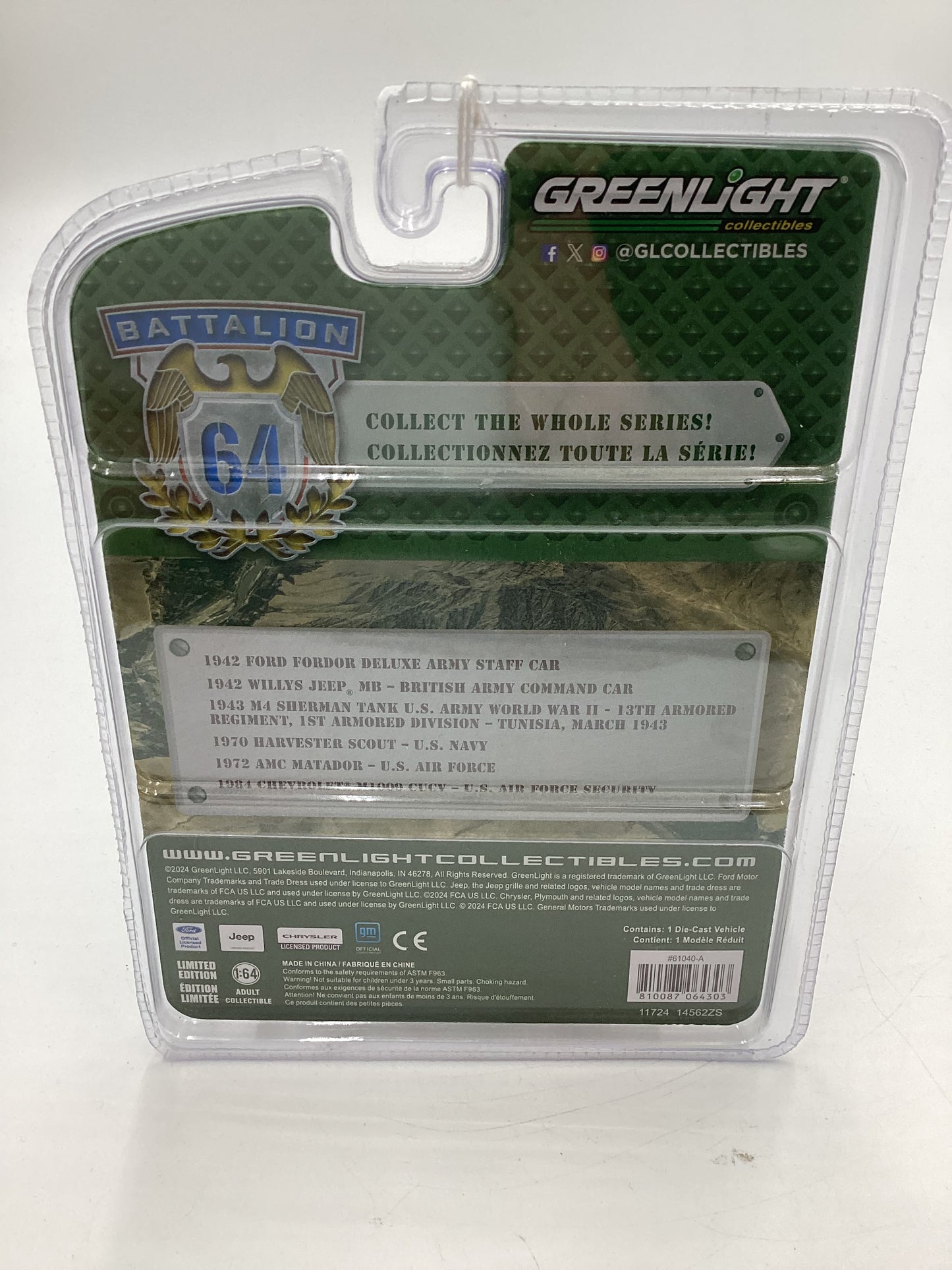 Greenlight GL Battalion 64 Series 4 Ford Fordor Army Staff Car Green 176F