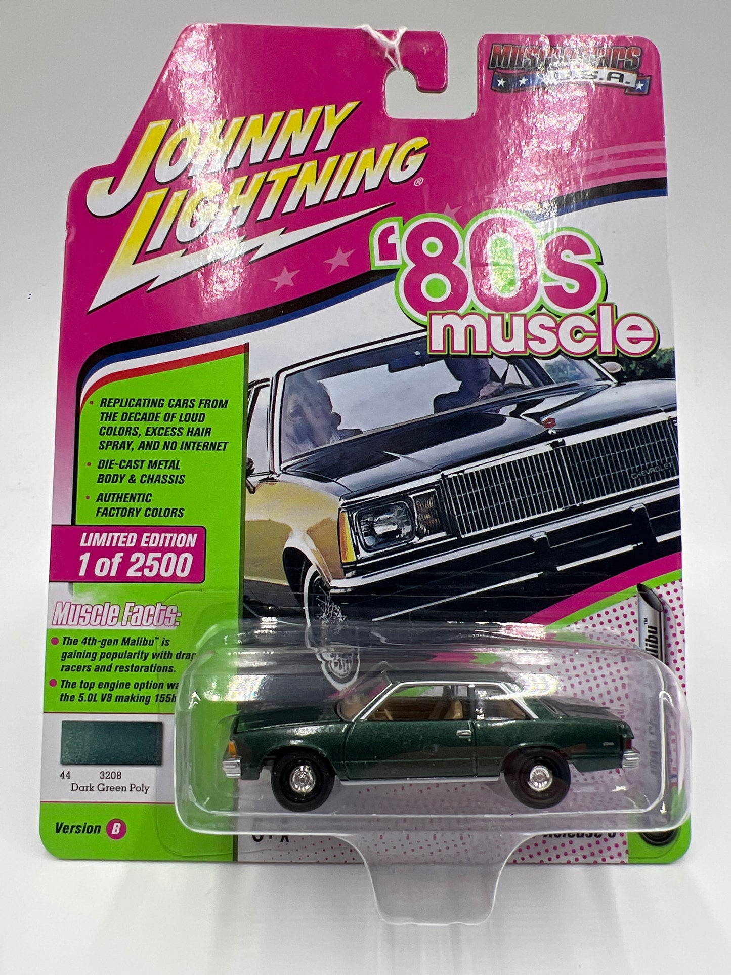 Johnny Lightning 80s Muscle Release 3 Version B 1/2500 1980 Chevy Malibu Green #1