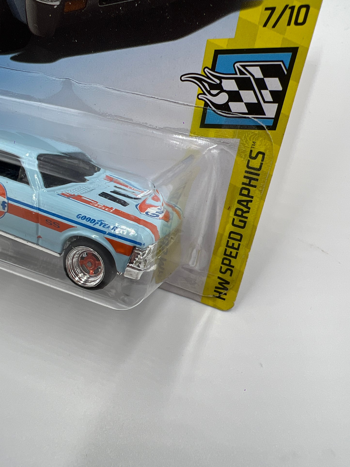 Hot Wheels 68 Chevy Nova Blue Gulf Wheel Swap Custom On Card W/Protector