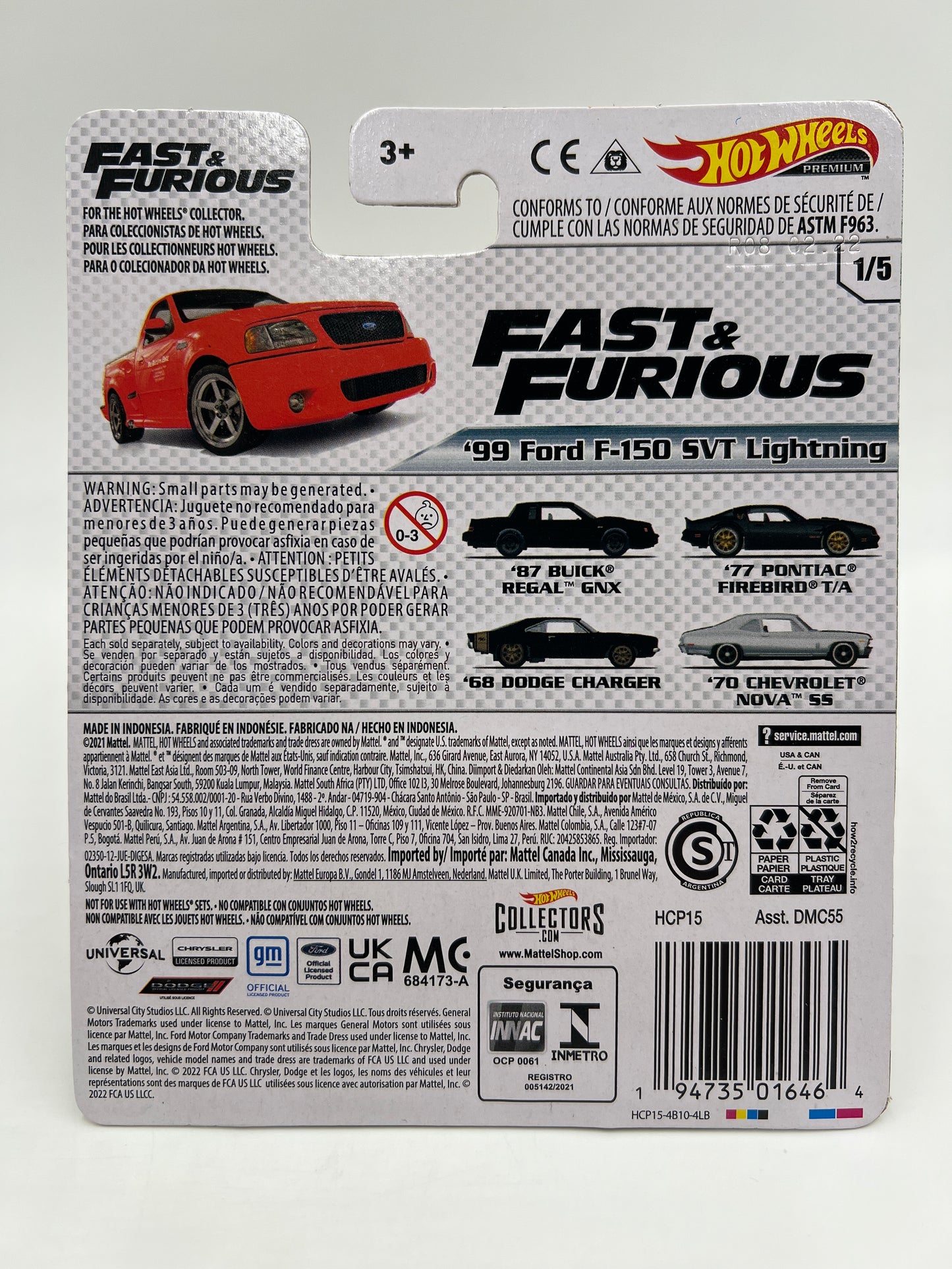 Hot Wheels Premium Fast & Furious Fast #1 99 Ford F-150 SVT Lightning Red W/Protector 2