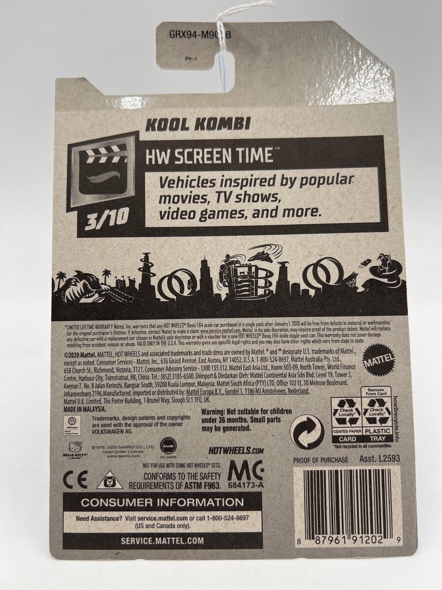 2021 Hot Wheels Screen Time #38 Kool Kombi White Hello Kitty see description 96B