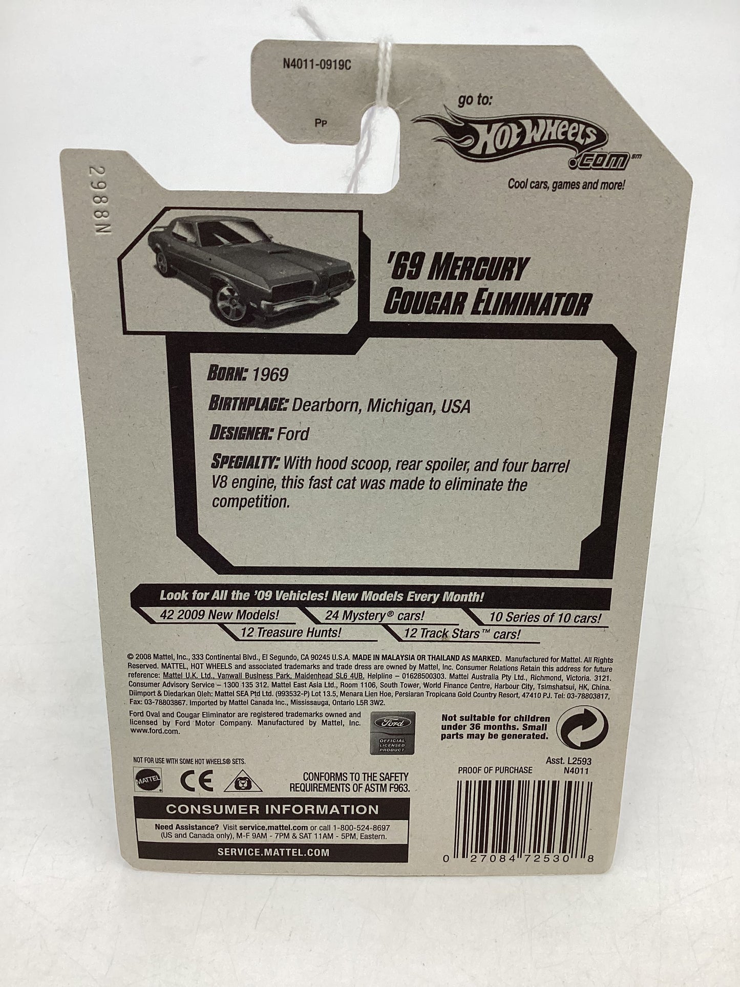 2009 Hot Wheels #008 69 Mercury Cougar Eliminator Blue 29G