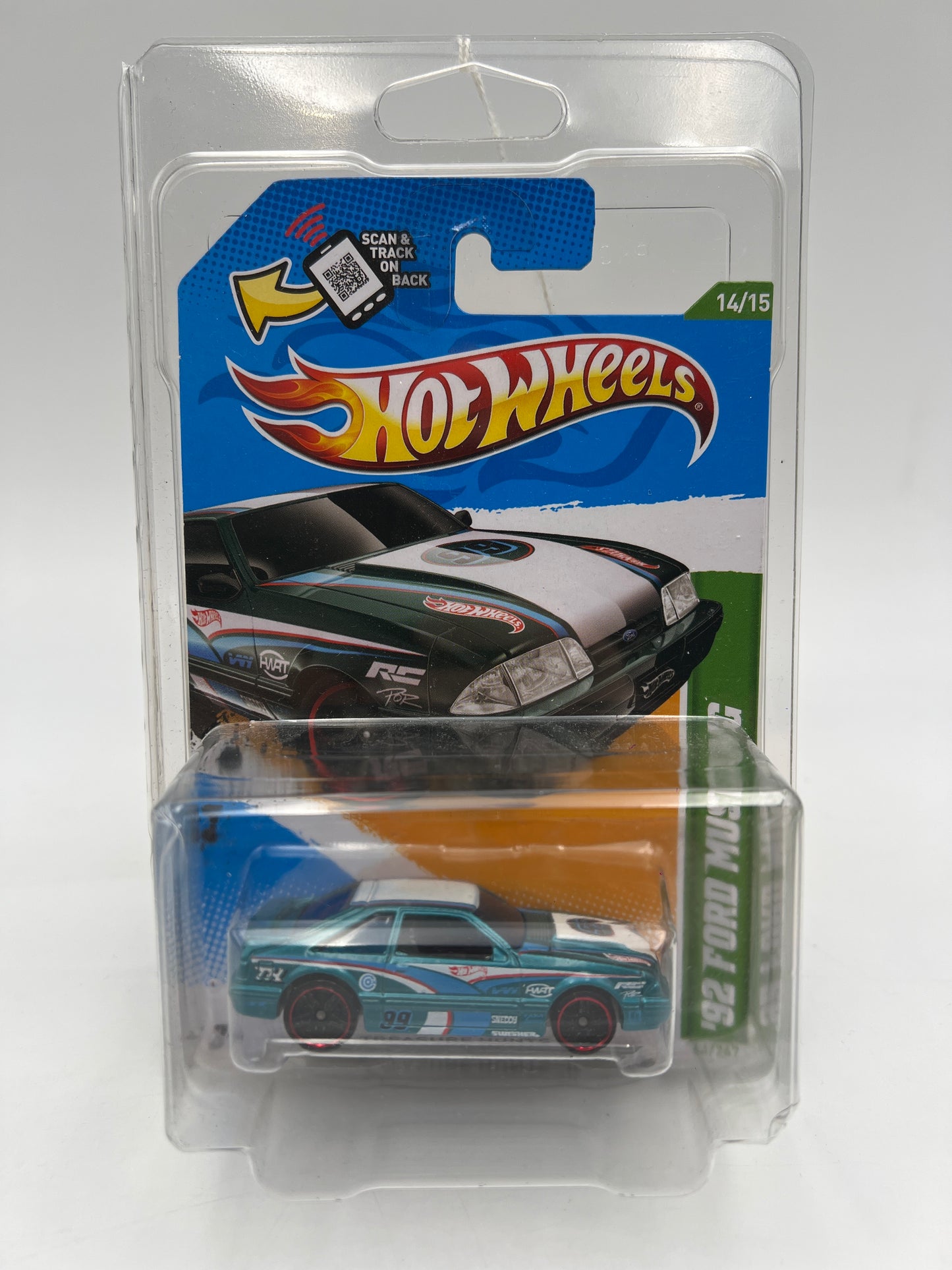 2012 Hot Wheels Treasure Hunts #64 92 Ford Mustang Teal W/Protector