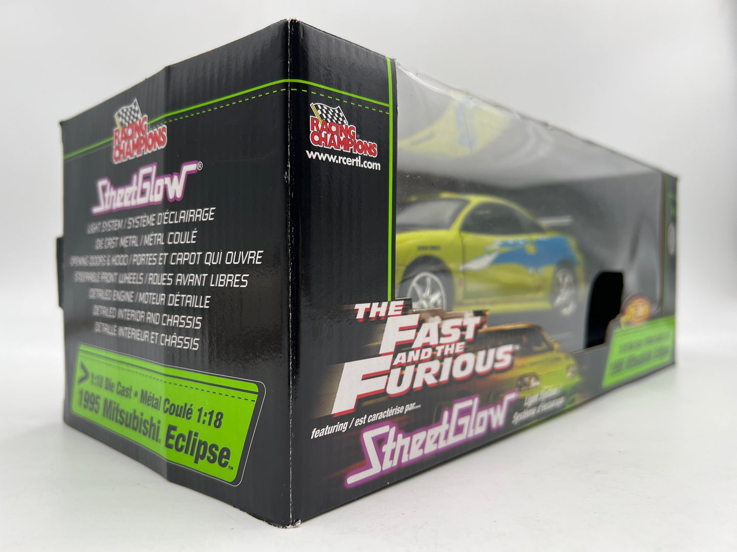 Racing Champions 1/18 Fast & Furious Street Glow 1995 Mitsubishi Eclipse Green VHTF Missing Mirror